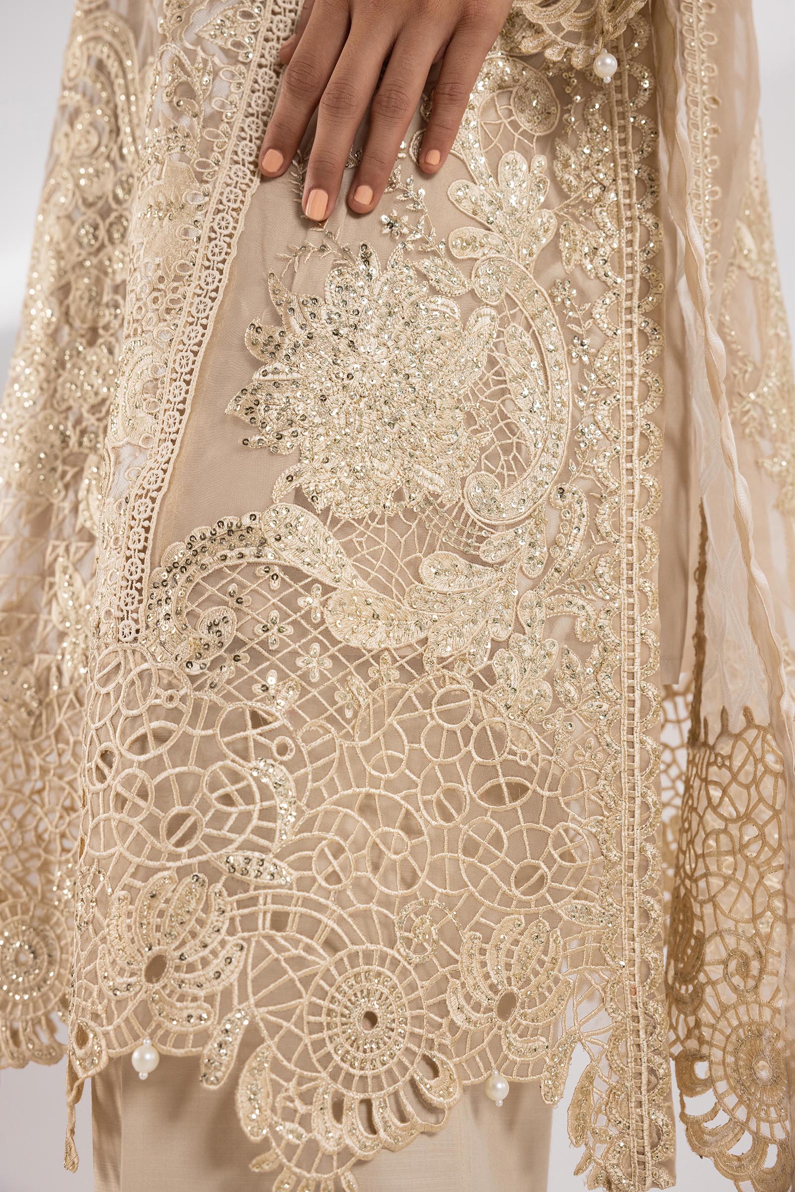 Stitched Embroidered Organza Suit