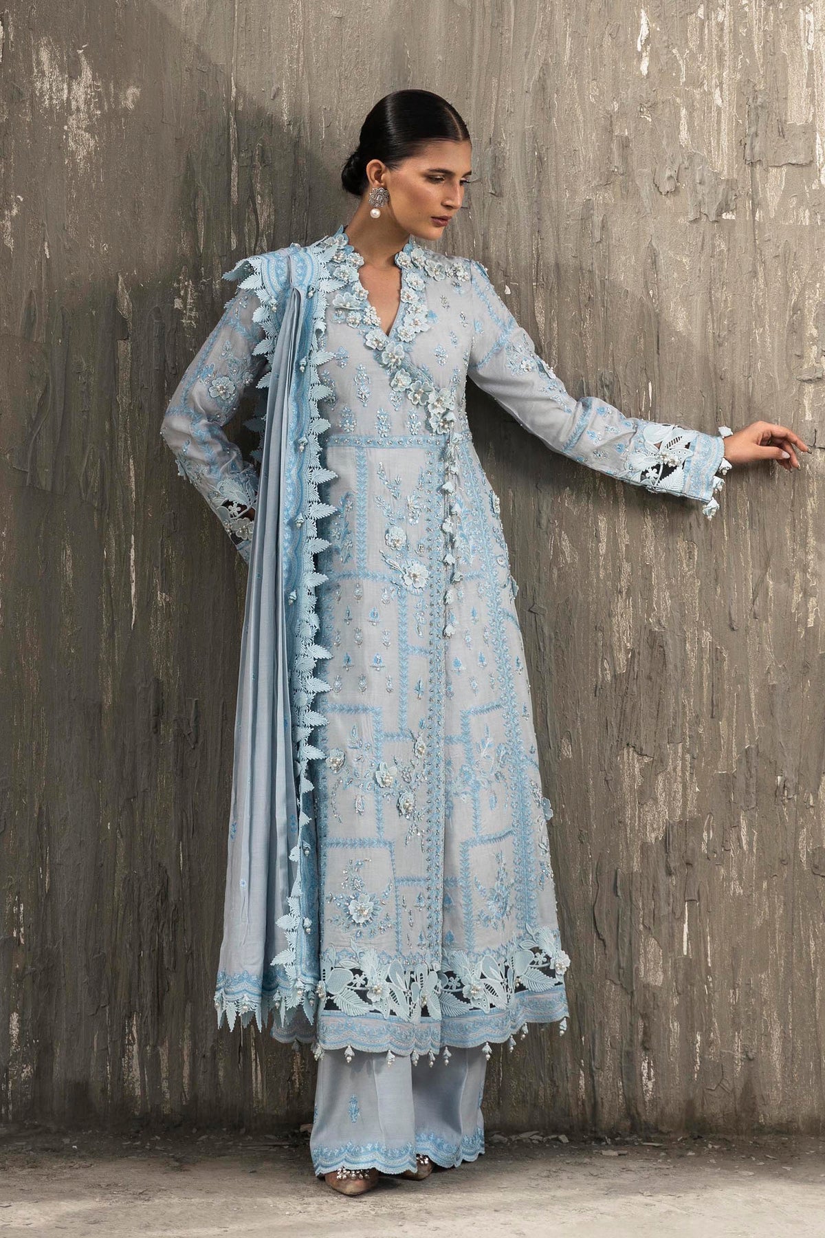 Stitched Luxury Embroidered Long Shirt + Bottom + Dupatta