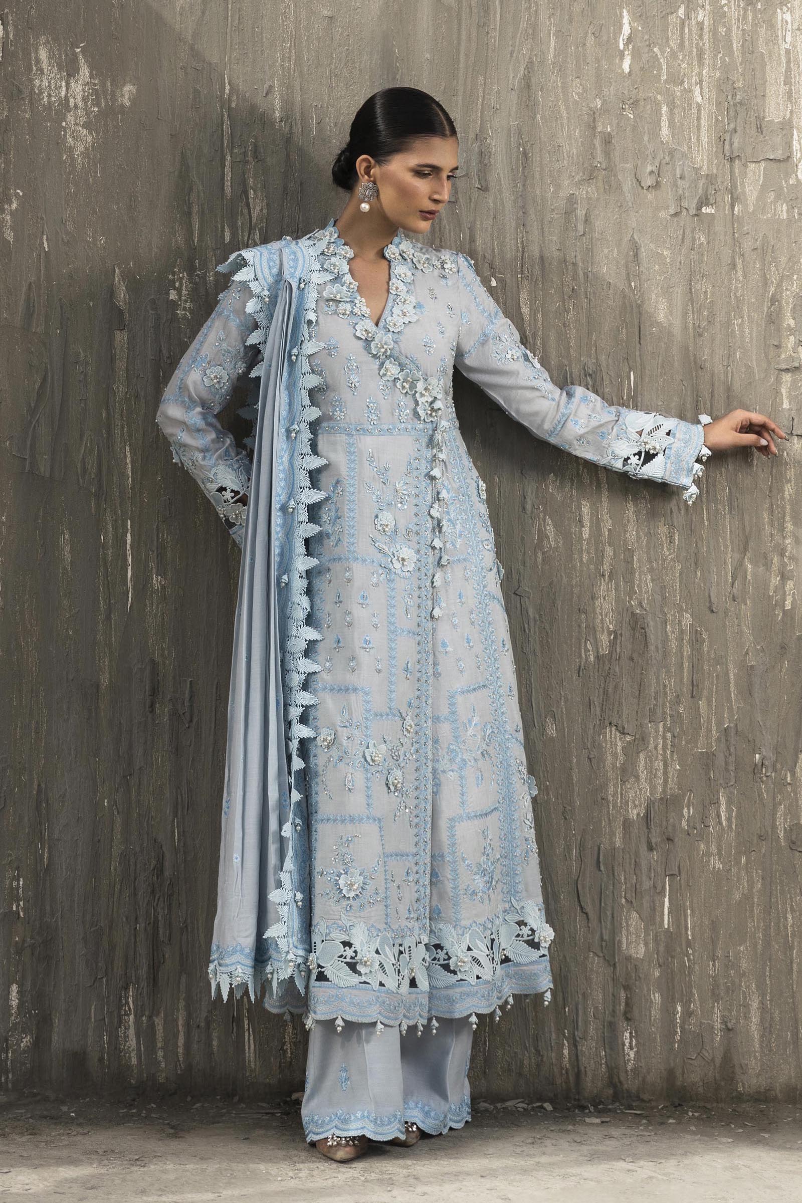 Stitched Luxury Embroidered Long Shirt + Bottom + Dupatta