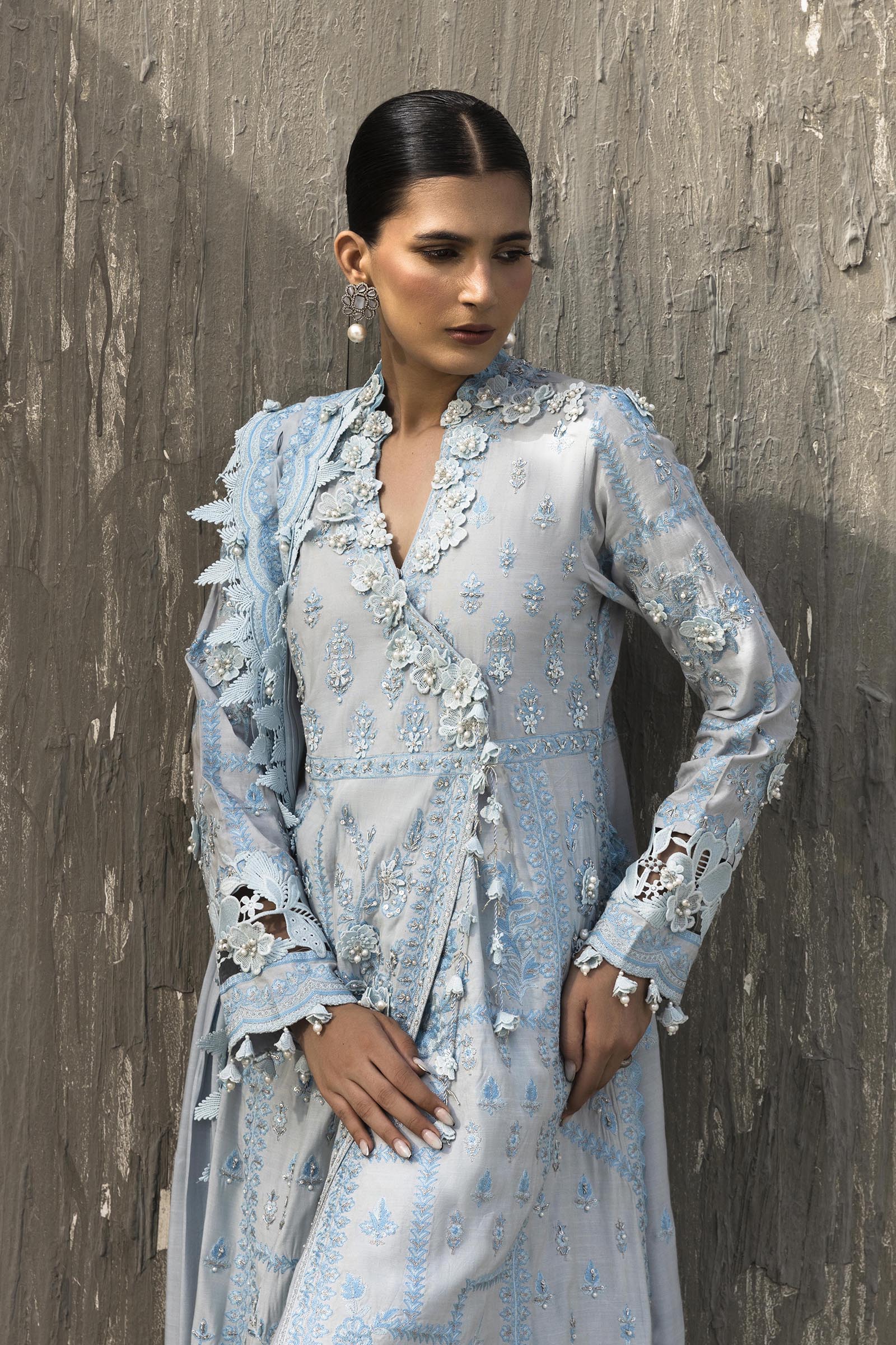 Stitched Luxury Embroidered Long Shirt + Bottom + Dupatta