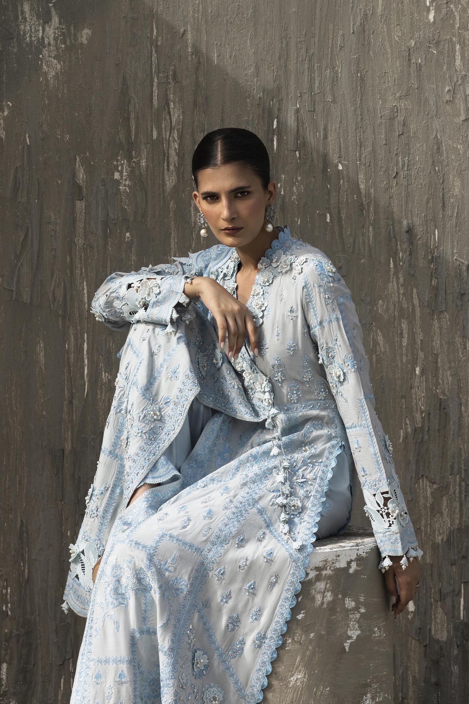 Stitched Luxury Embroidered Long Shirt + Bottom + Dupatta