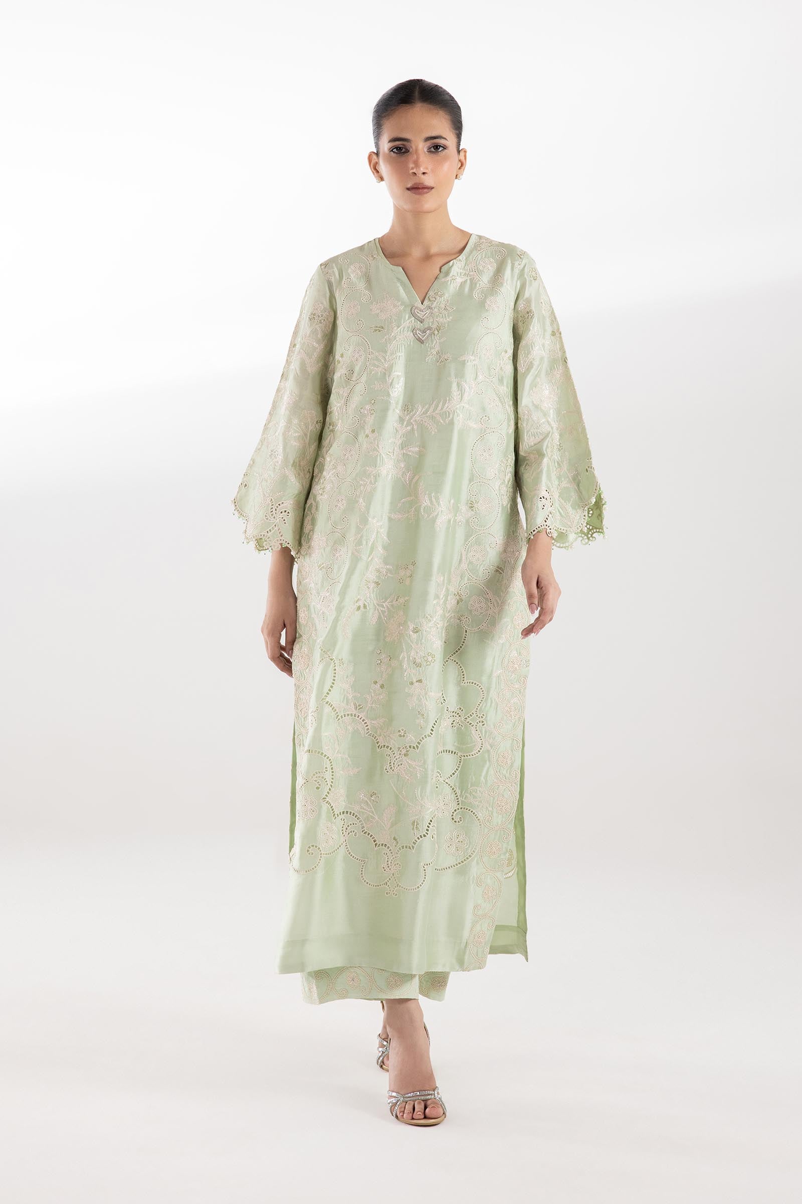 Stitched Embroidered Luxury Sheesha Silk Shirt + Culotte