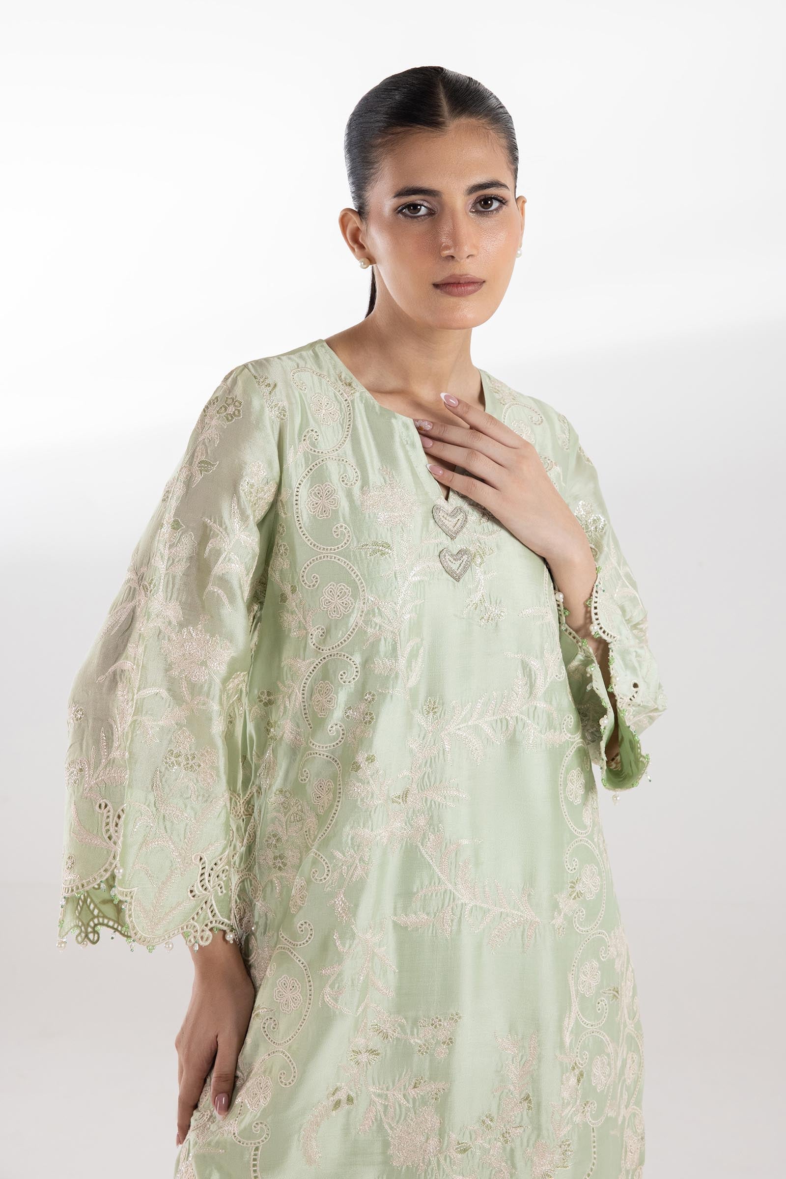 Stitched Embroidered Luxury Sheesha Silk Shirt + Culotte