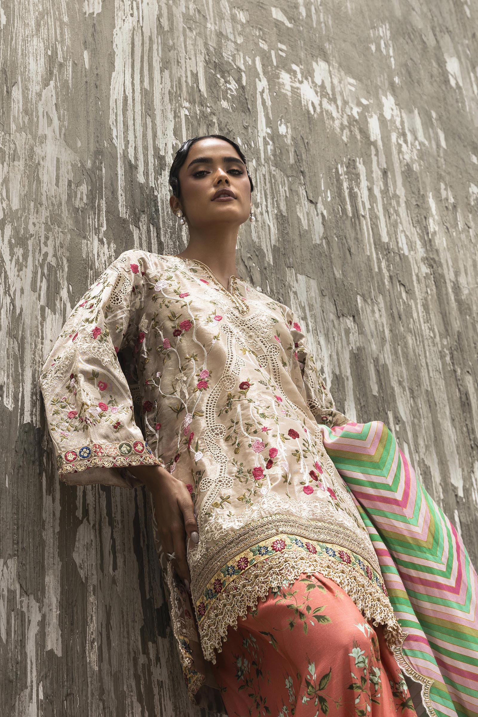 Stitched Luxury Embroidered Short Shirt + Shalwar + Dupatta