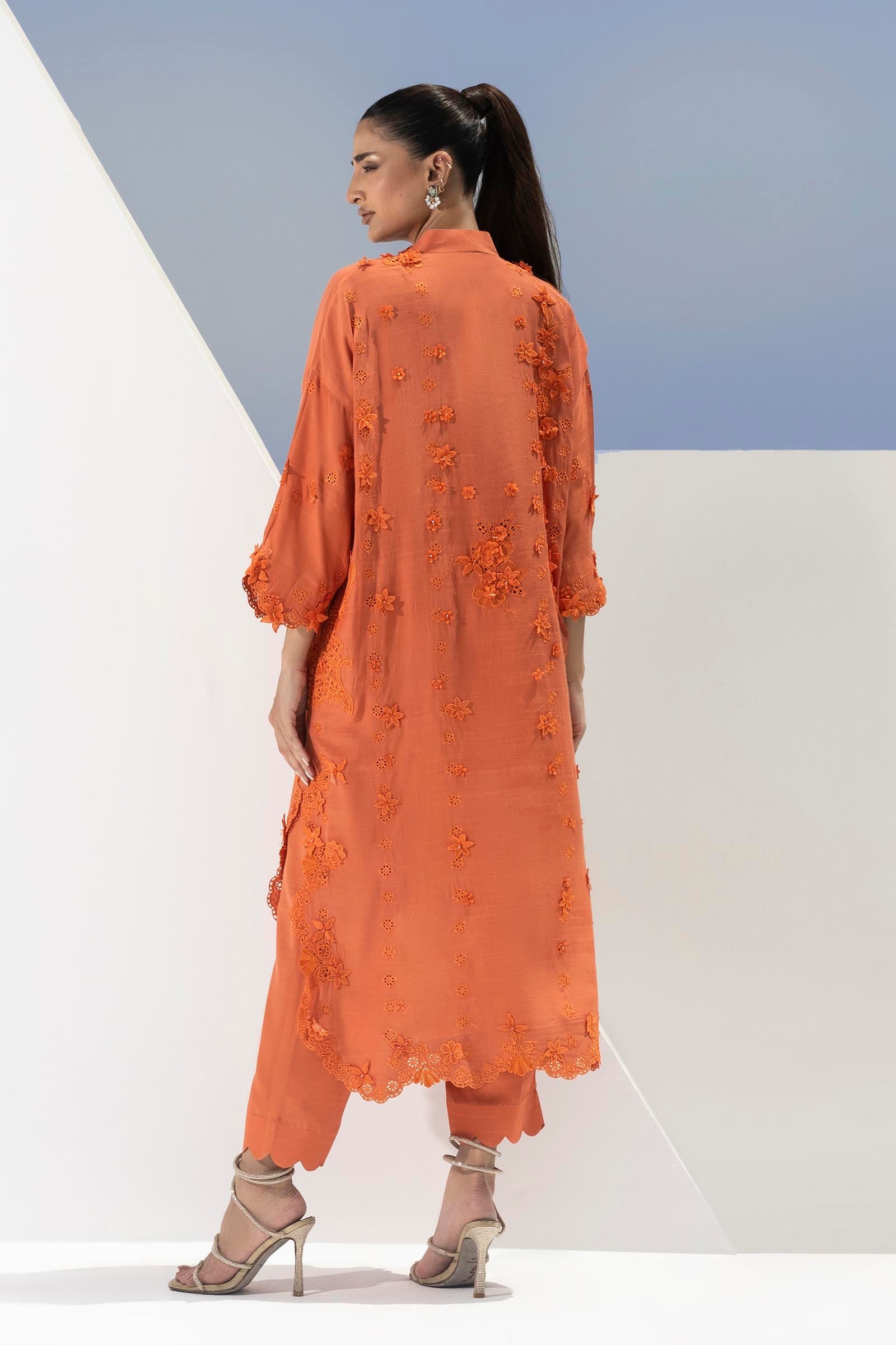 Stitched Formal Embroidered Rust Shirt + Bottom