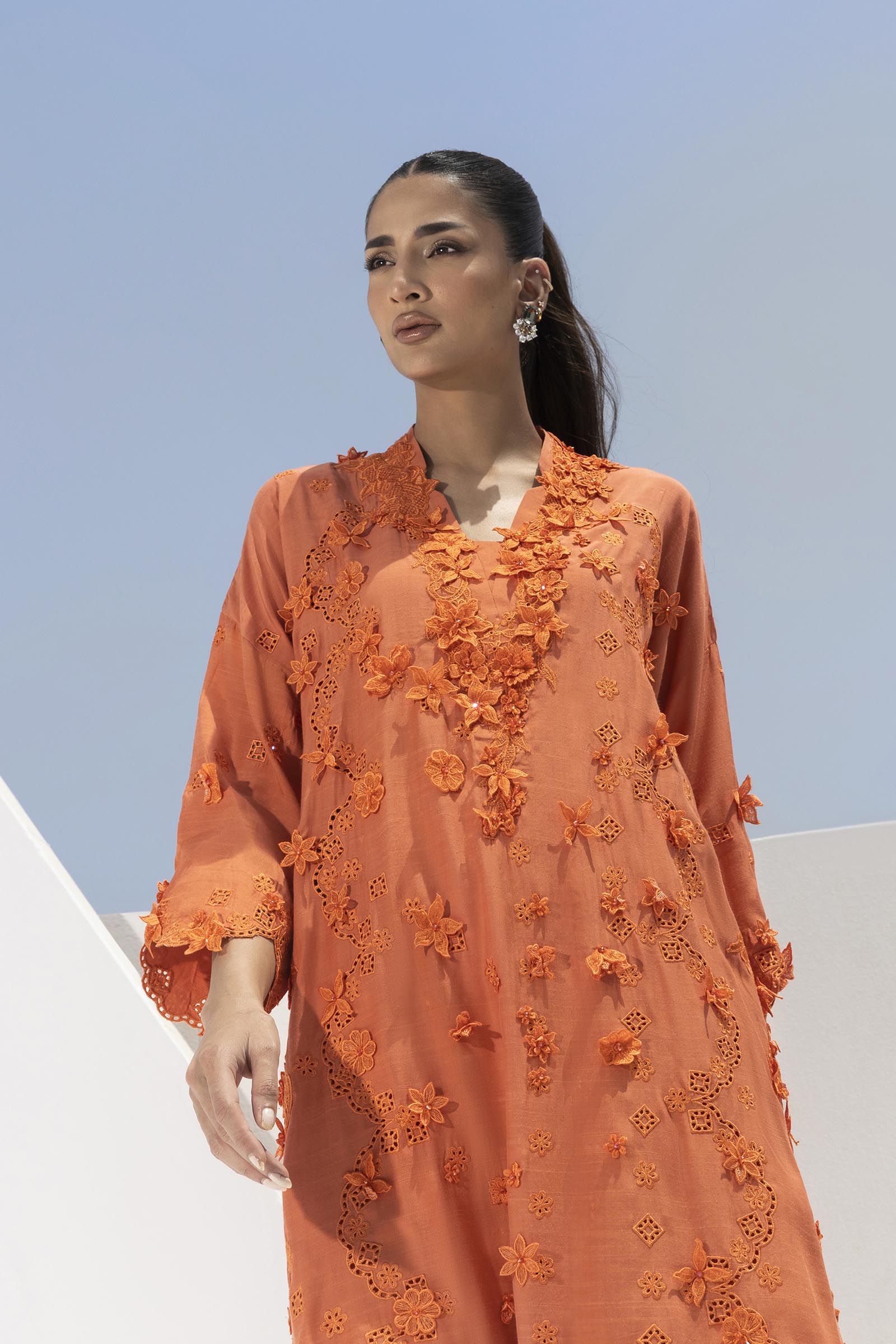 Stitched Formal Embroidered Rust Shirt + Bottom
