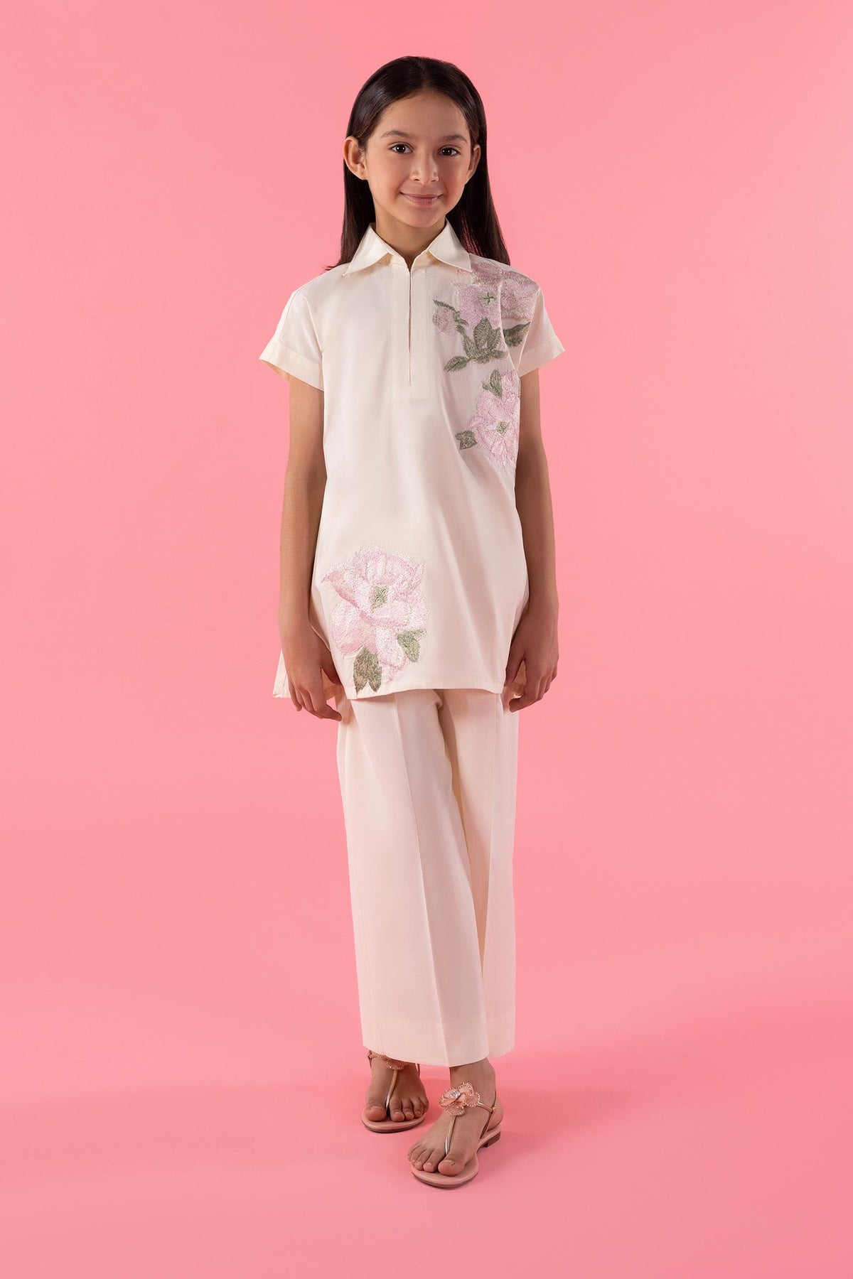 Stitched Kids Embroidered Lawn Shirt + Culotte