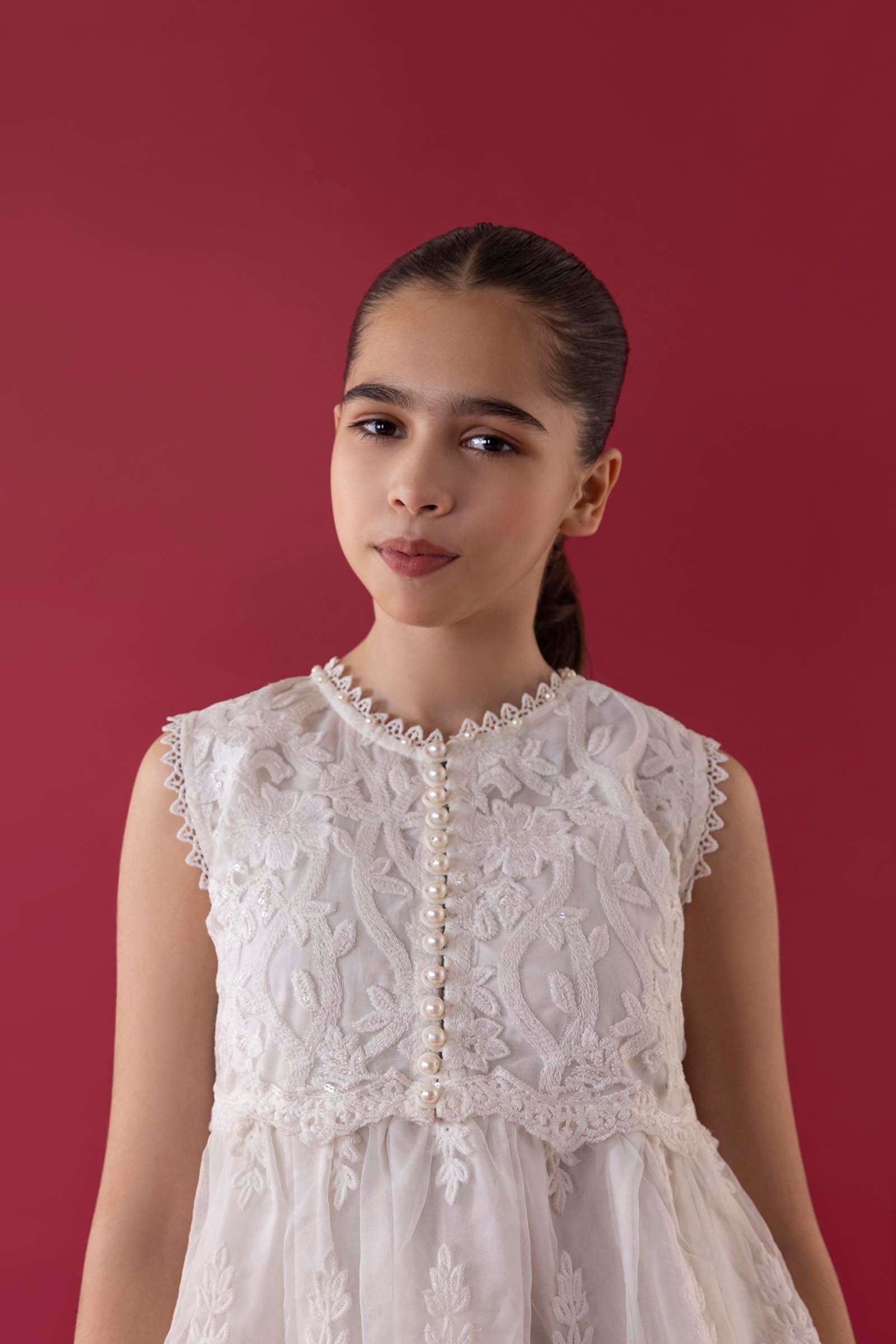 Stitched Kids Embroidered Net Suit