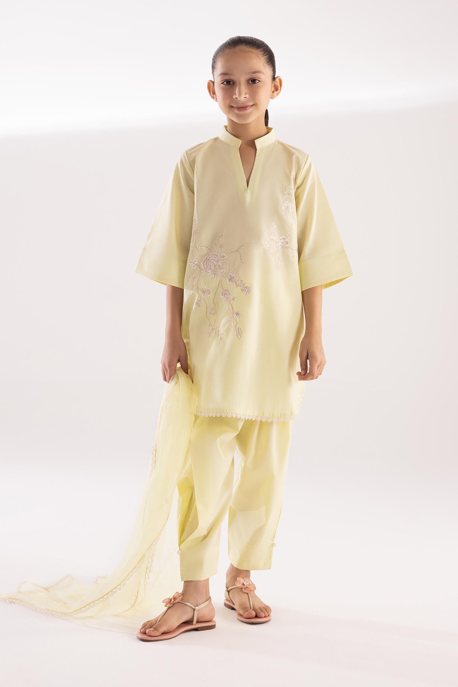 Stitched Kids Embroidered Shirt + Shalwar + Dupatta