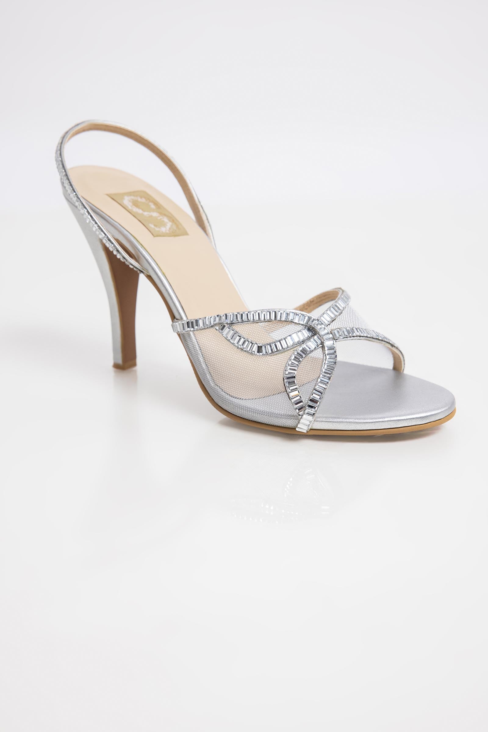 Silver Rhinestone Slingback Heels