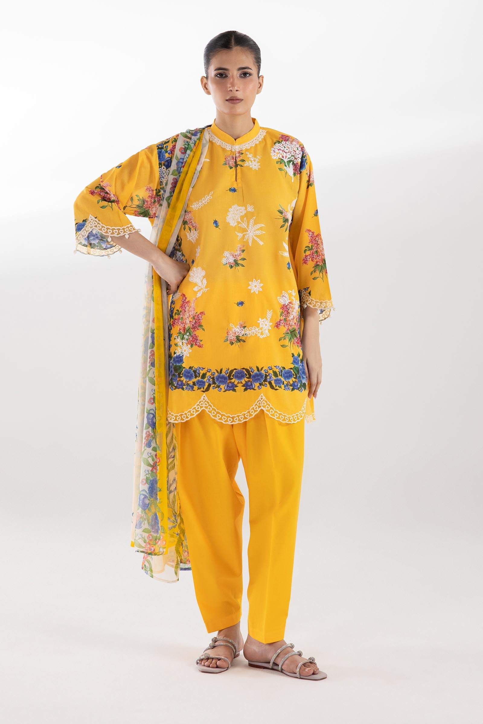 Stitched Embroidered Muzlin Shirt+ Shalwar