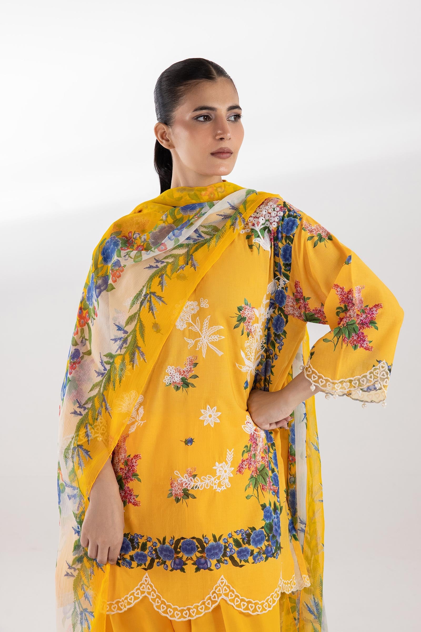 Stitched Embroidered Muzlin Shirt+ Shalwar