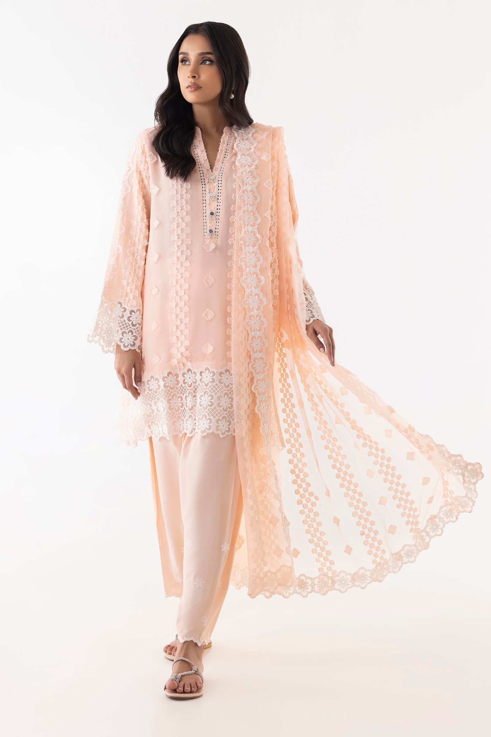 Stitched Peach Embroidered Shirt