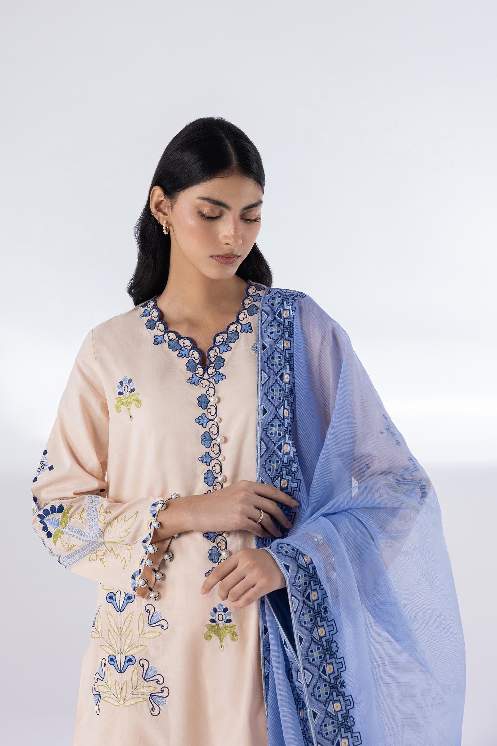 Stitched Lawn Embroidered Shirt + Bottom