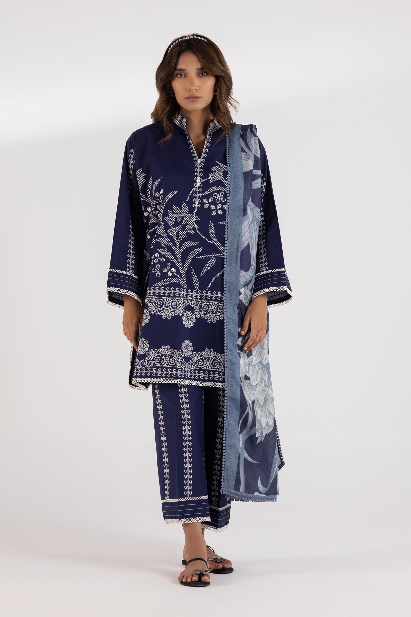 Stitched Embroidered Slub Lawn Set