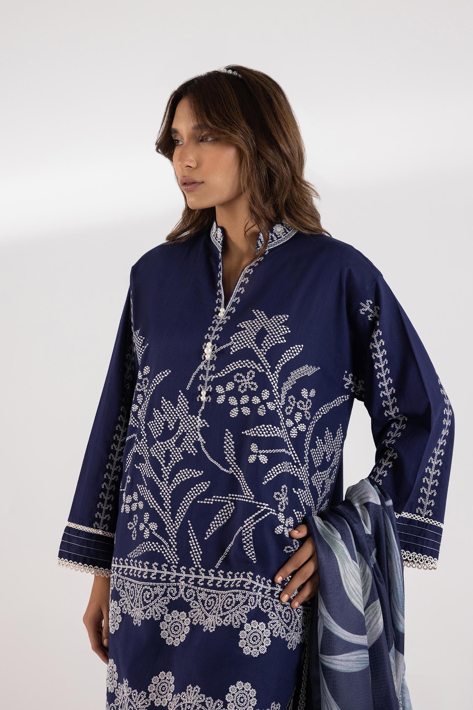 Stitched Embroidered Slub Lawn Set