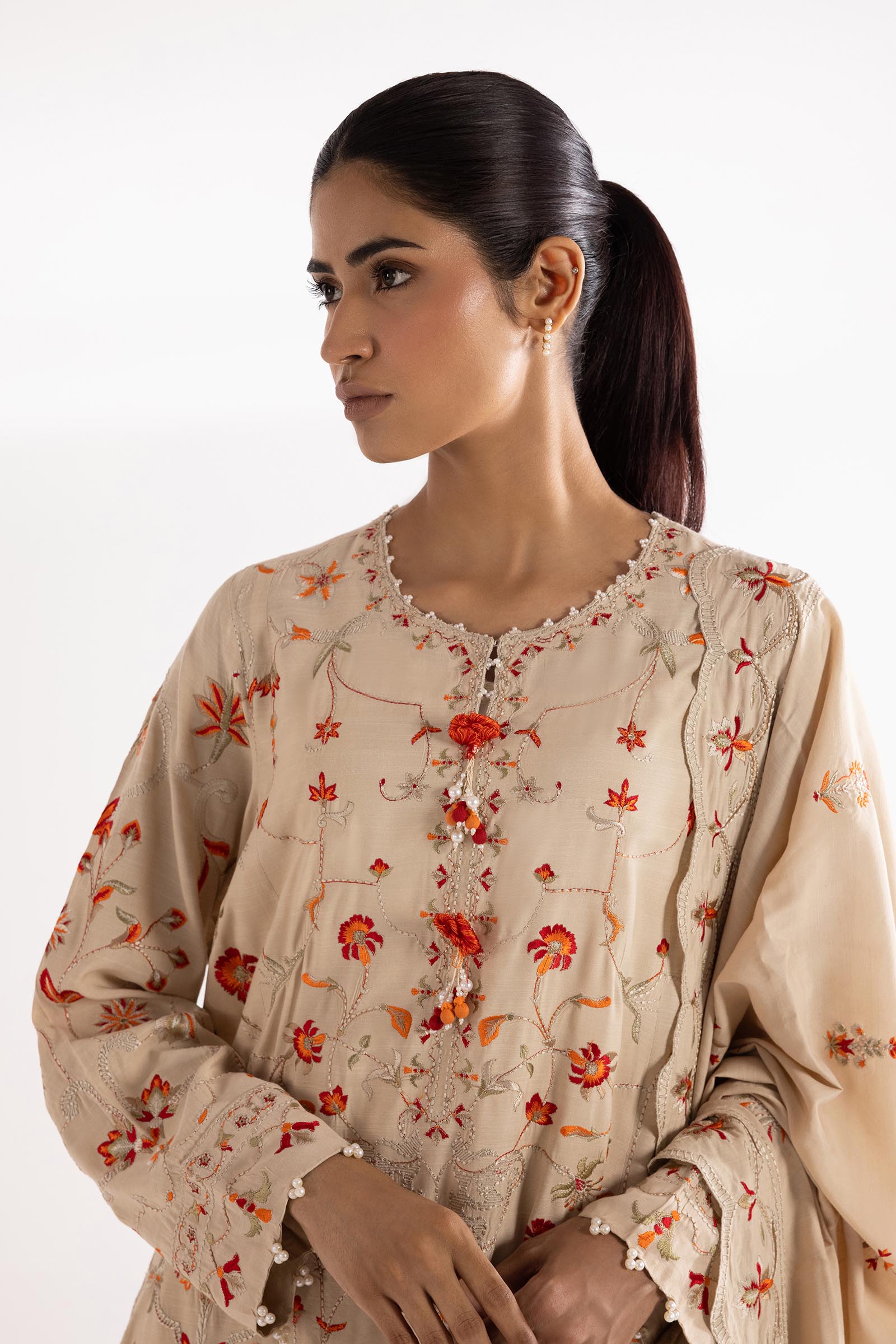 Stitched Embroidered Raw Silk Suit