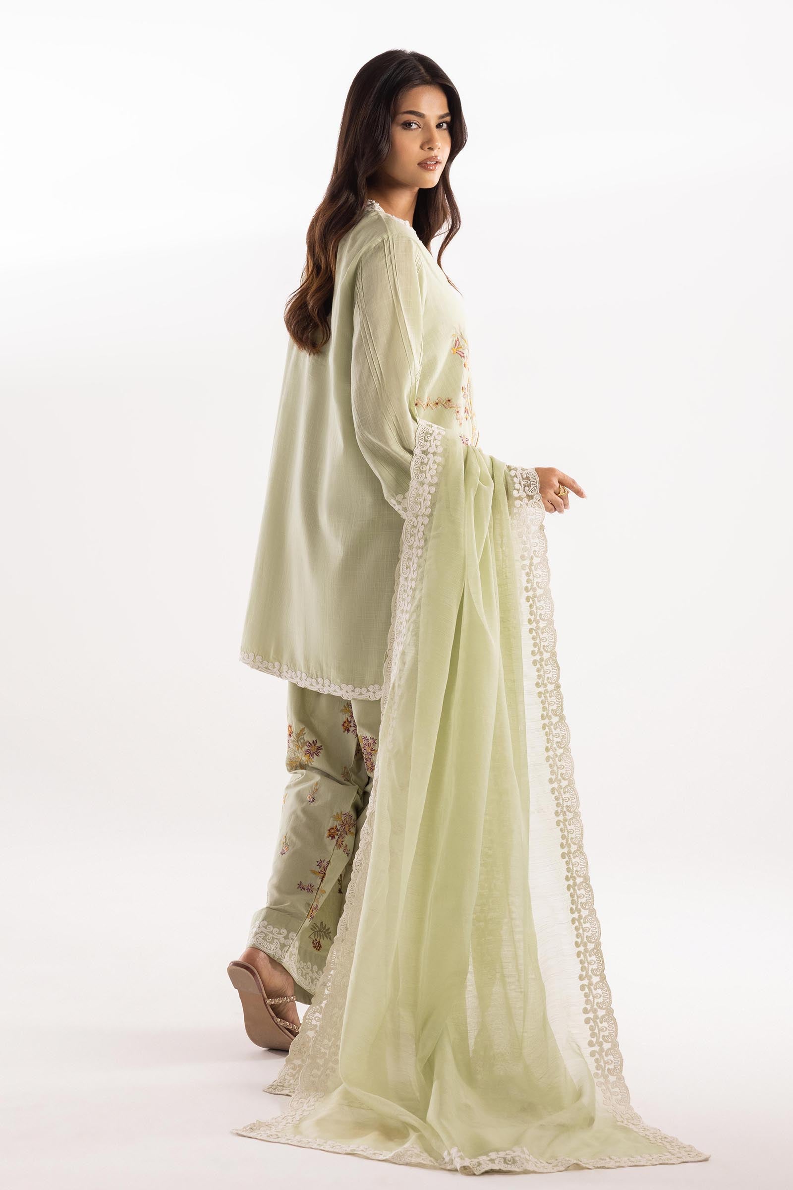 Stitched Embroidered Cotton Dupatta