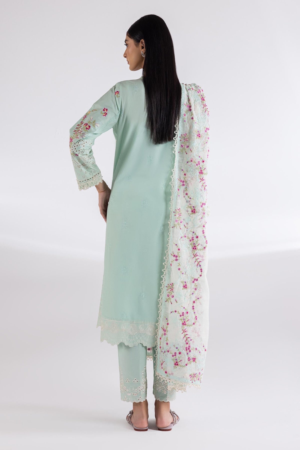 Stitched Lawn Embroidered Shirt + Culotte + Dupatta