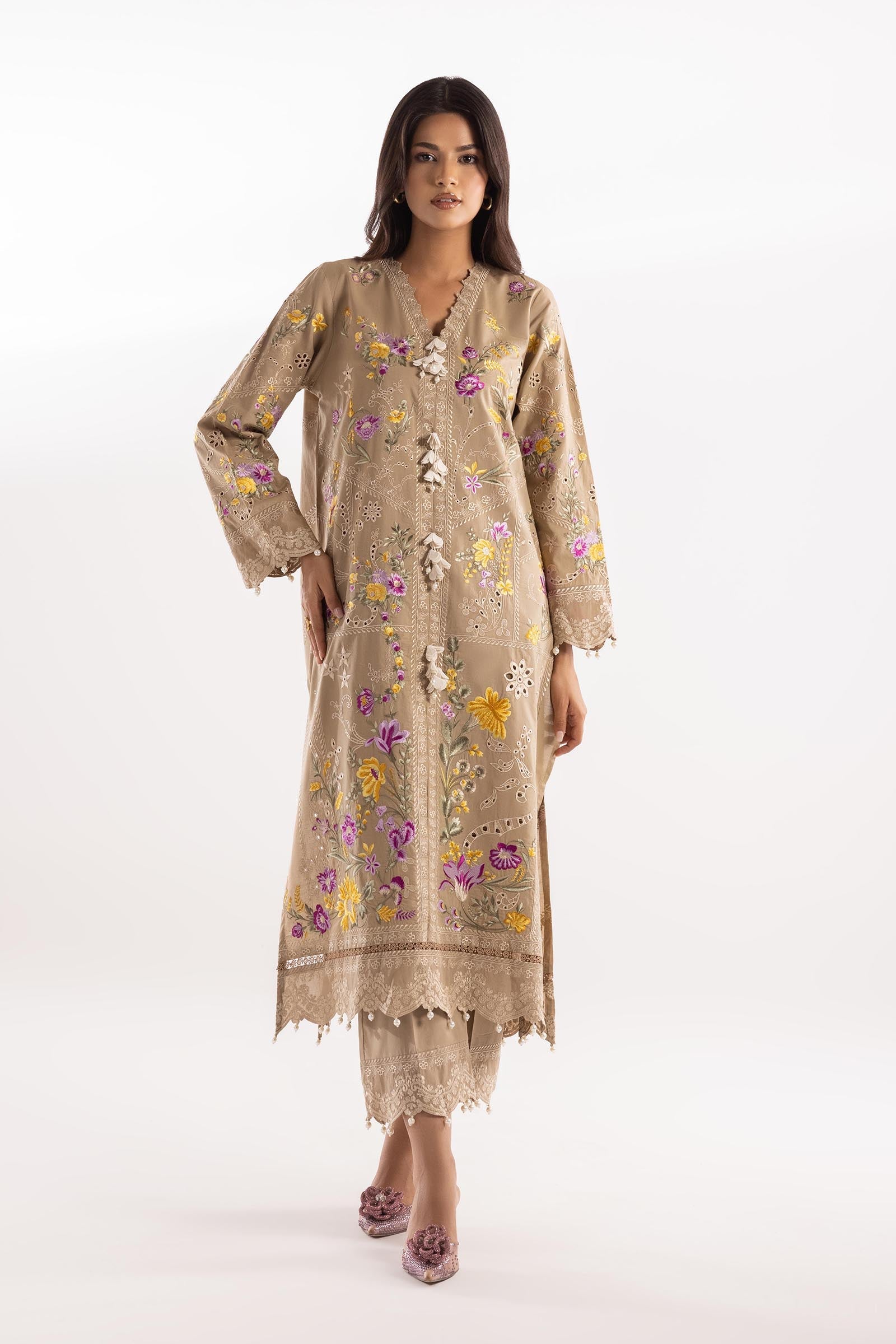 Stitched Lawn Embroidered Shirt + Culotte