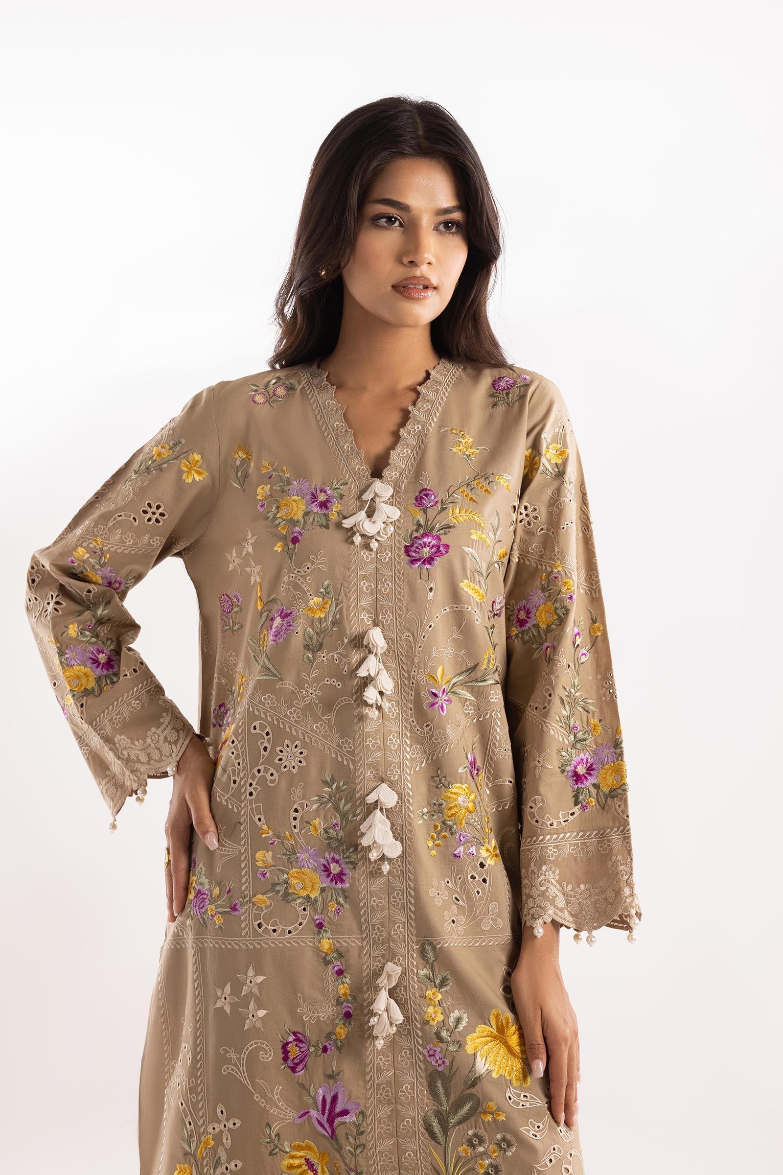 Stitched Lawn Embroidered Shirt + Culotte