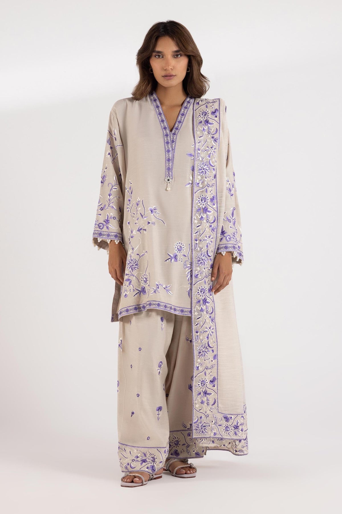 Stitched Embroidered Raw Silk Zuri Shalwar