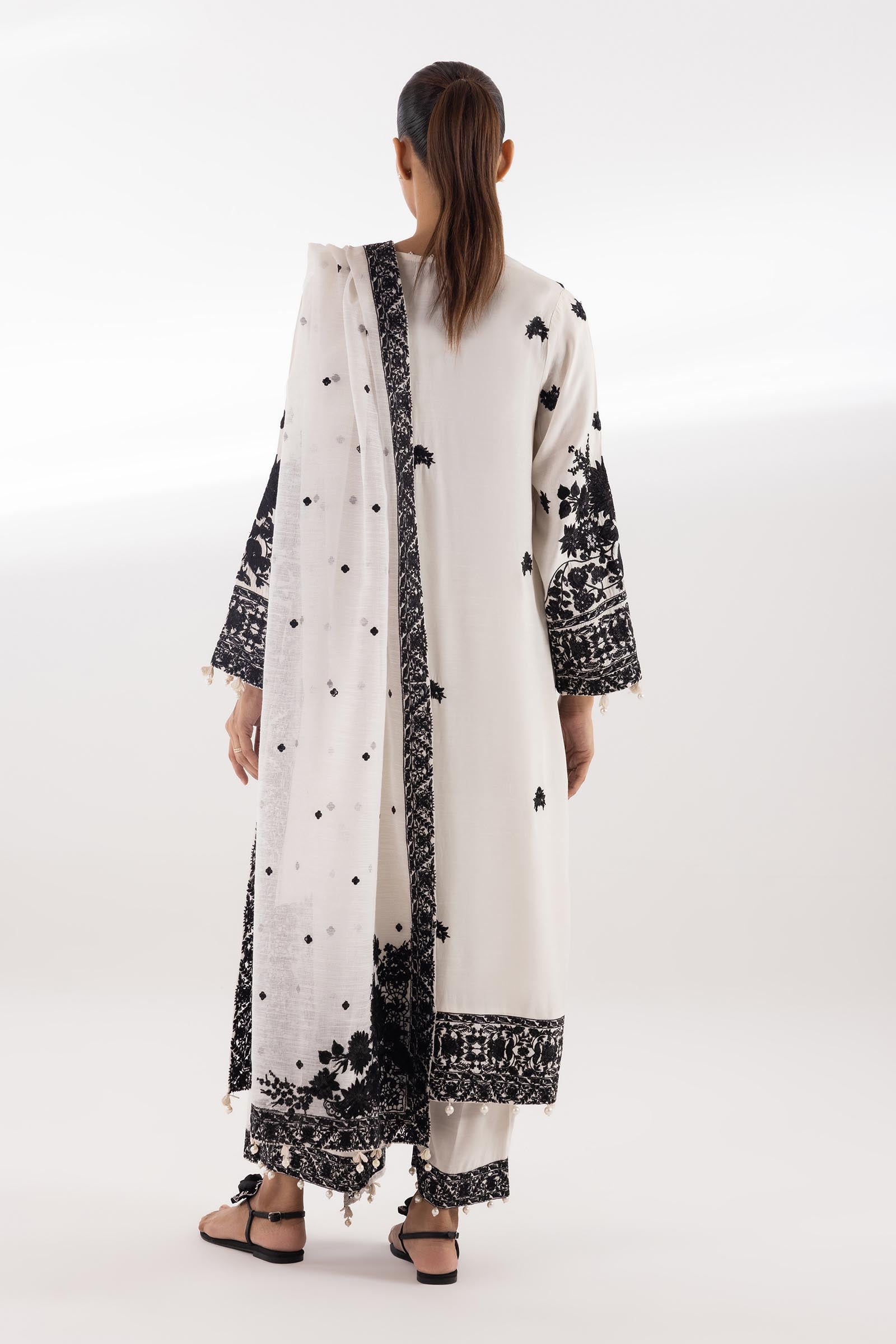 Stitched Embroidered Raw Silk Shirt + Culotte