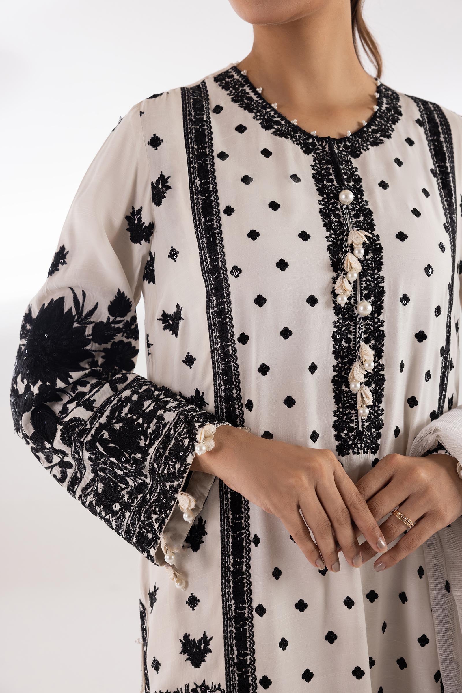 Stitched Embroidered Raw Silk Shirt + Culotte