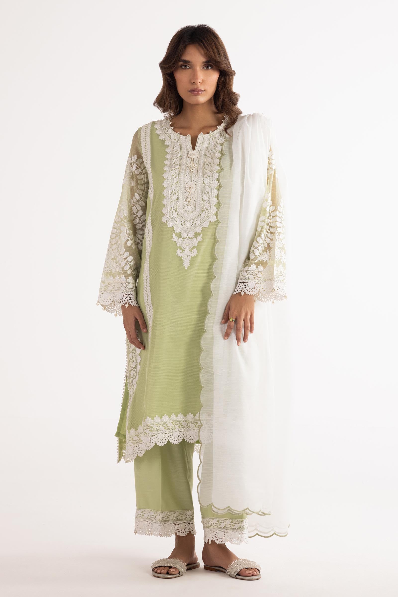 Stitched Cotton Embroidered Suit