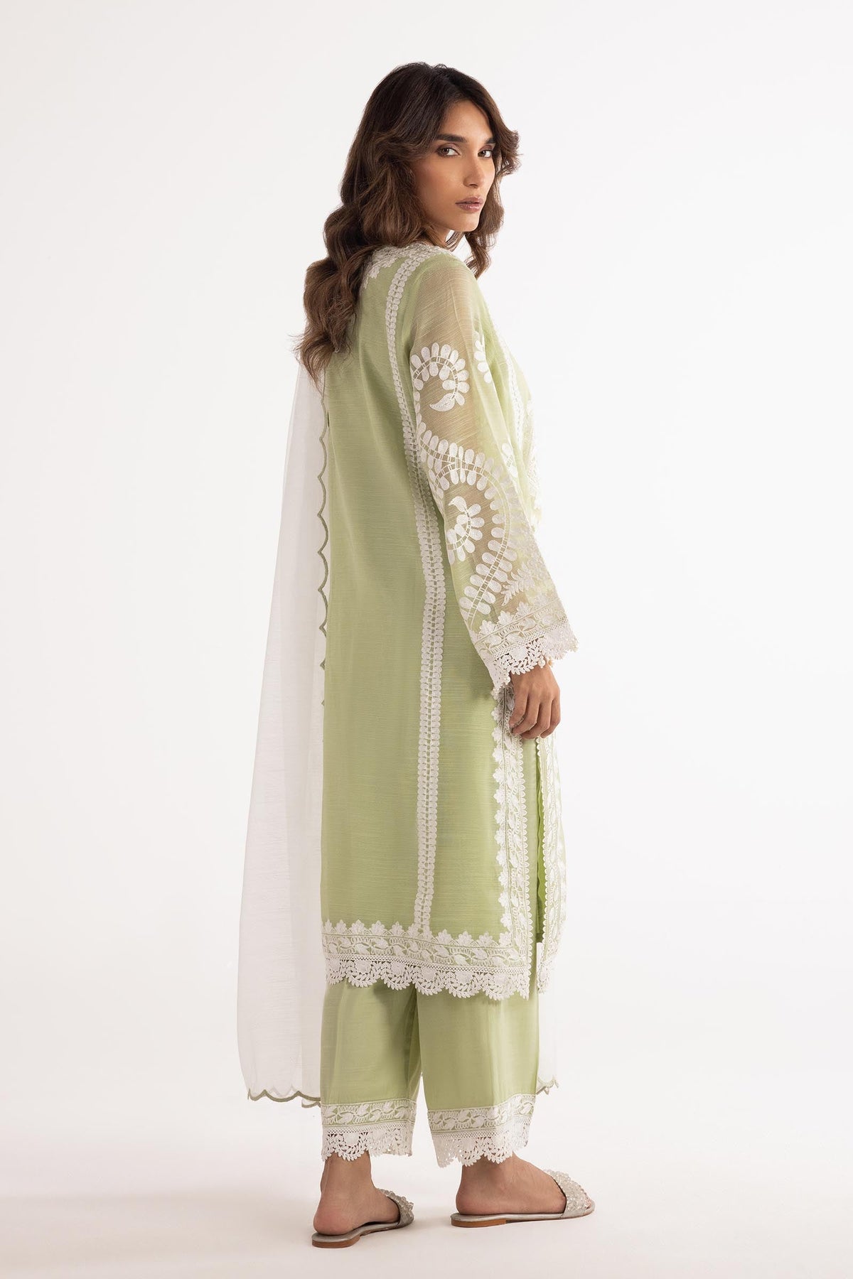 Stitched Cotton Embroidered Raw Silk Culotte