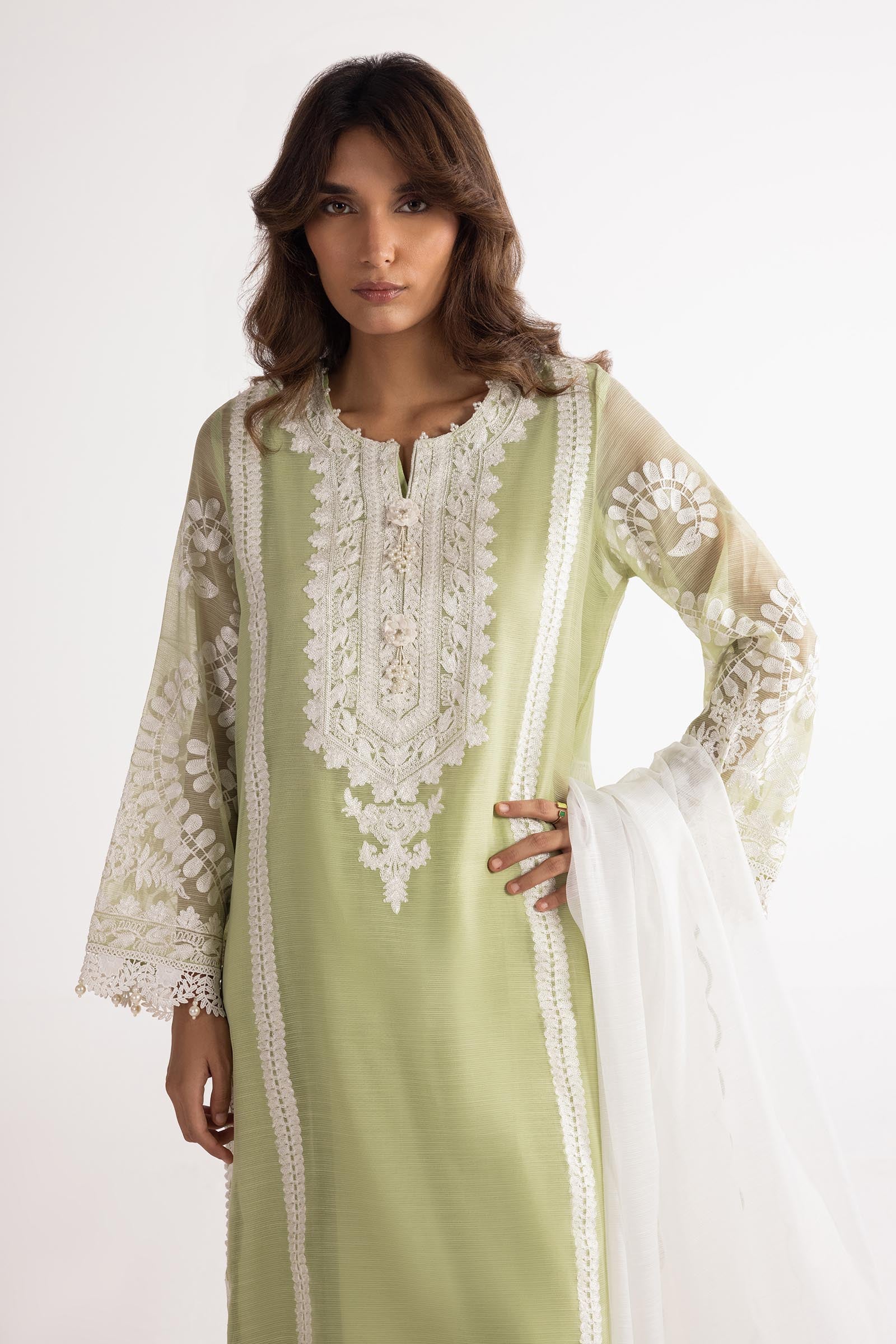 Stitched Cotton Embroidered Suit