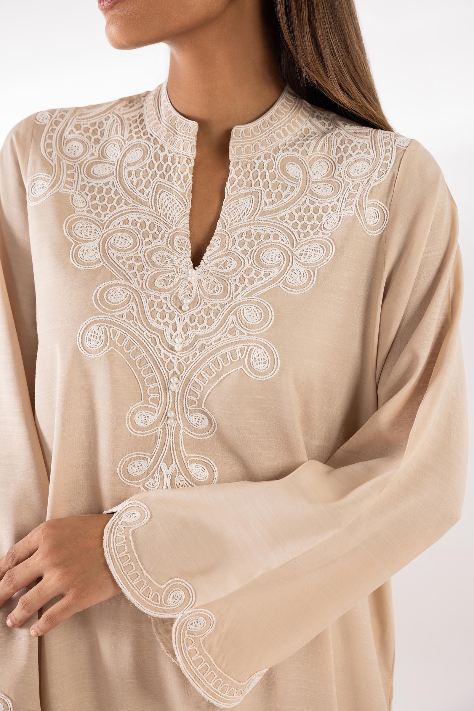 Stitched Embroidered Raw Silk Shirt + Culotte