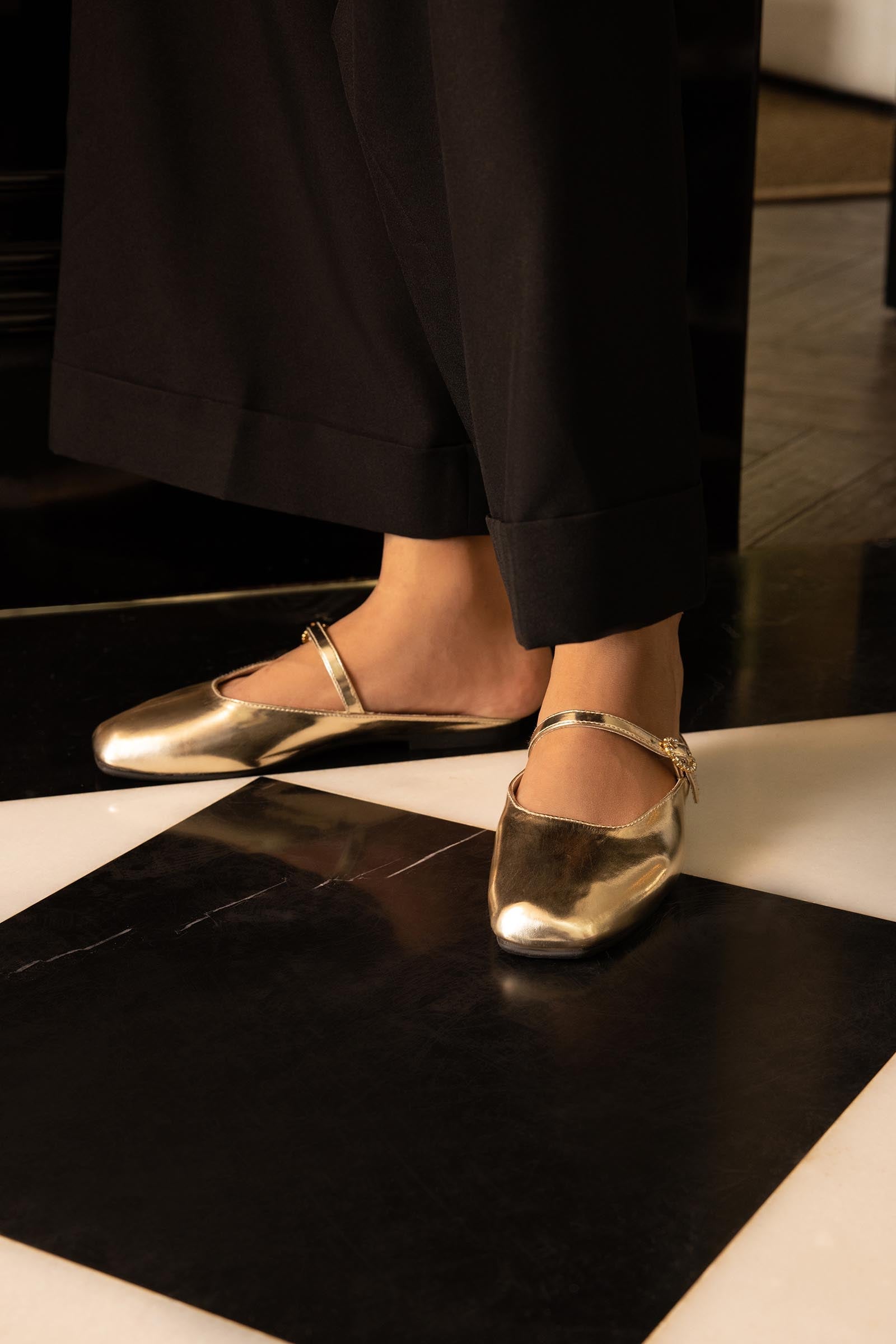 Gold Mary Jane Flats