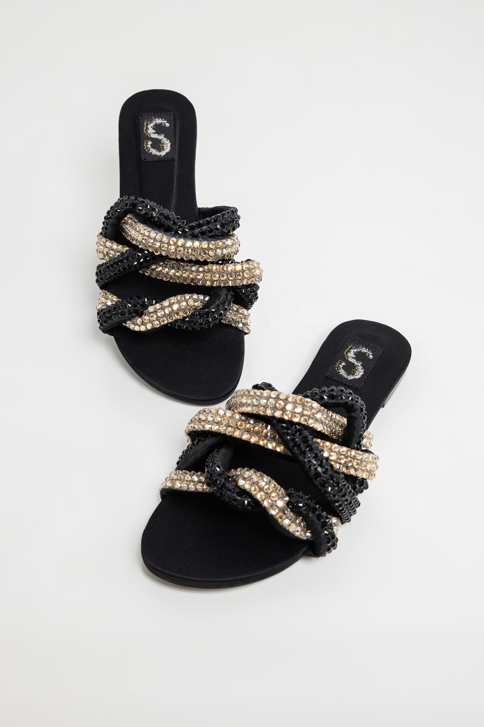 Black Braided Diamante Flats