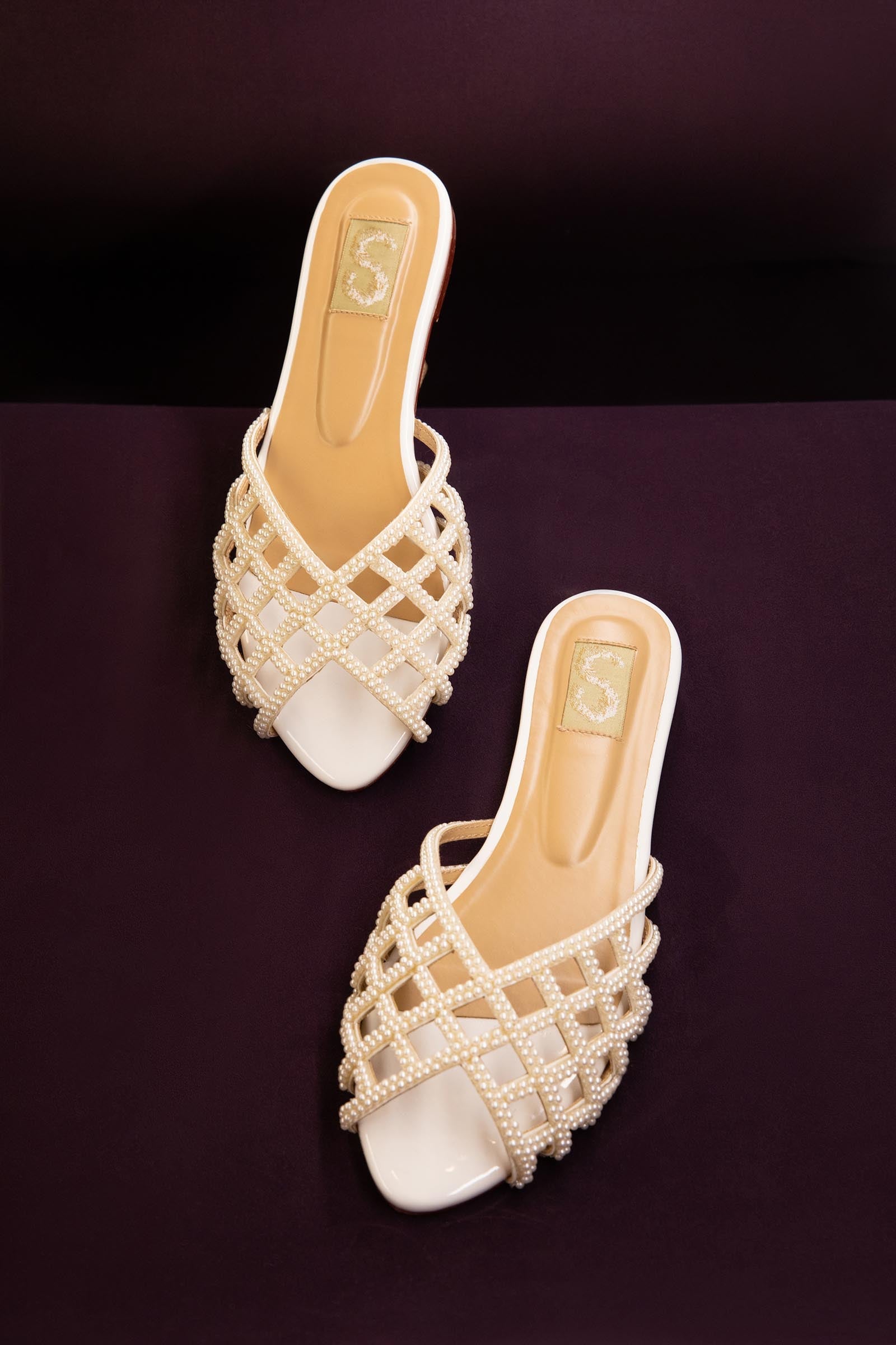 White Pearl Weave Slides