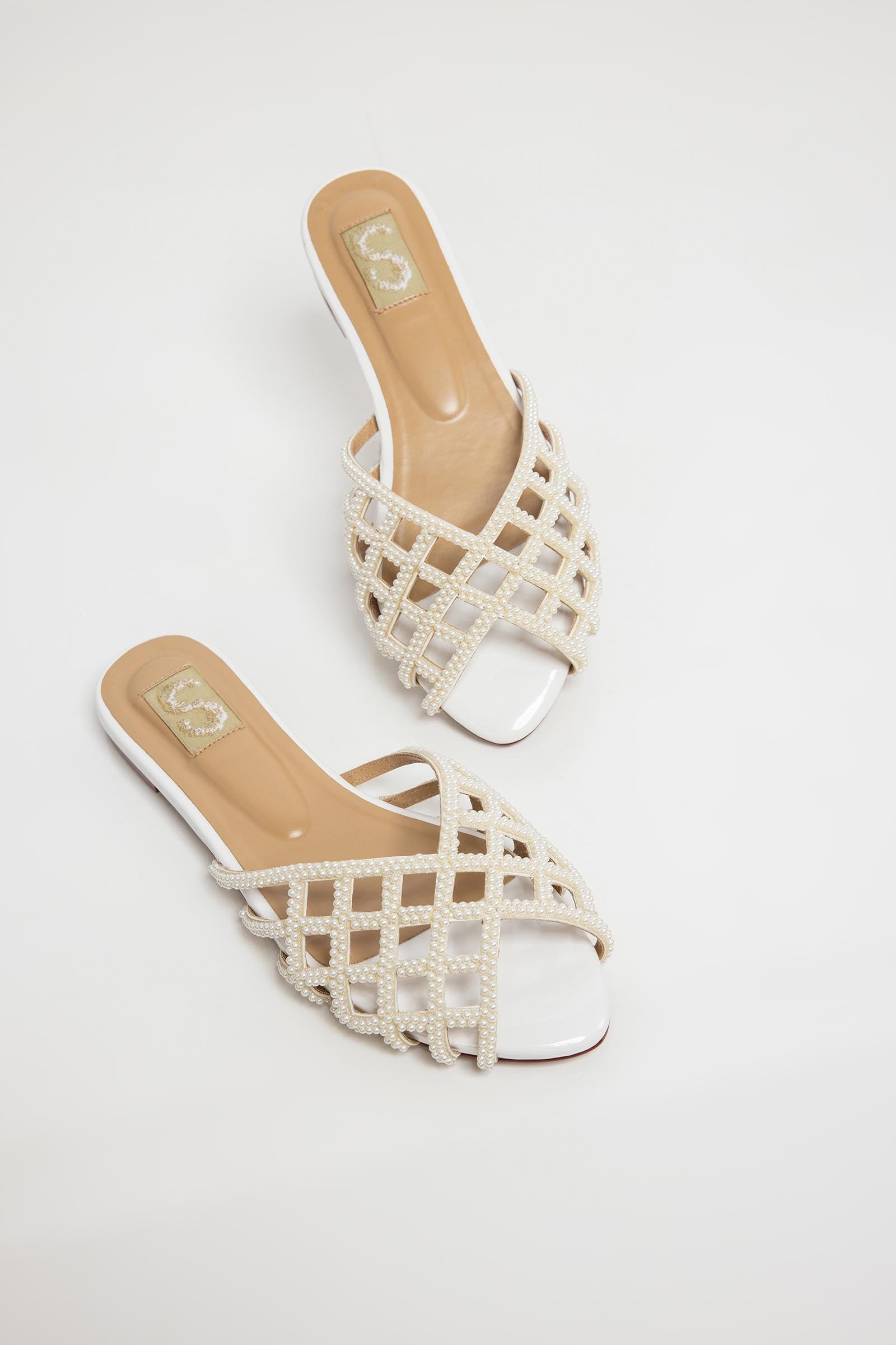 White Pearl Weave Slides