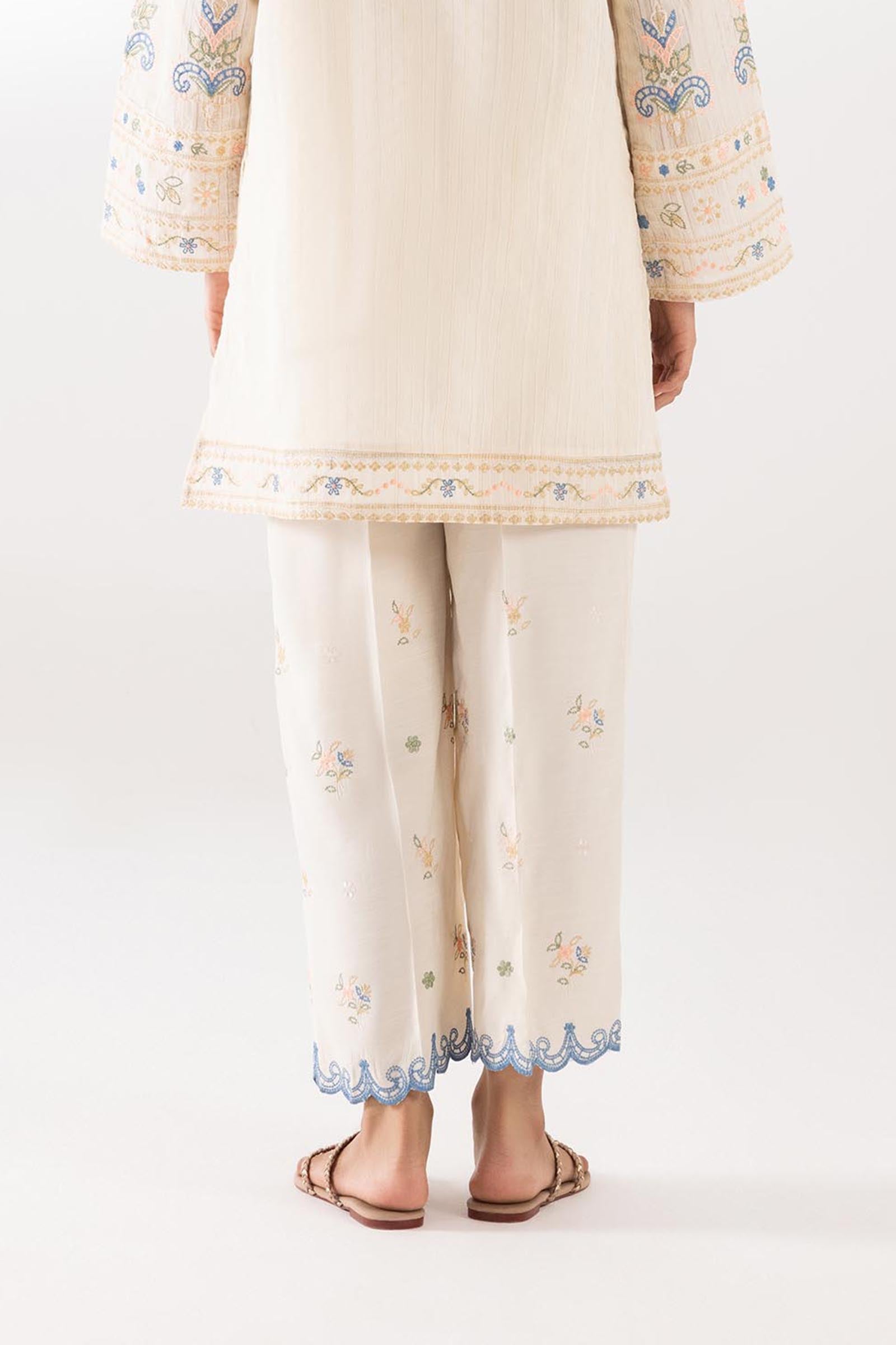 Stitched Raw Silk Embroidered Culotte