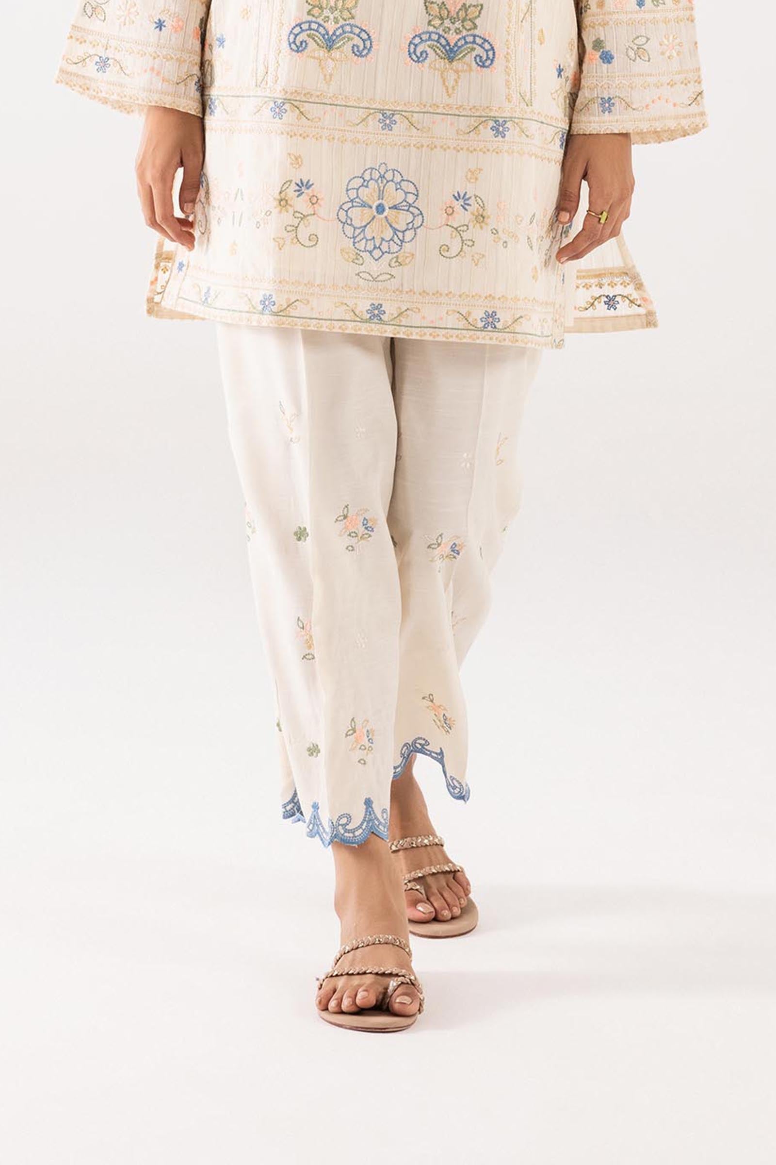 Stitched Raw Silk Embroidered Culotte