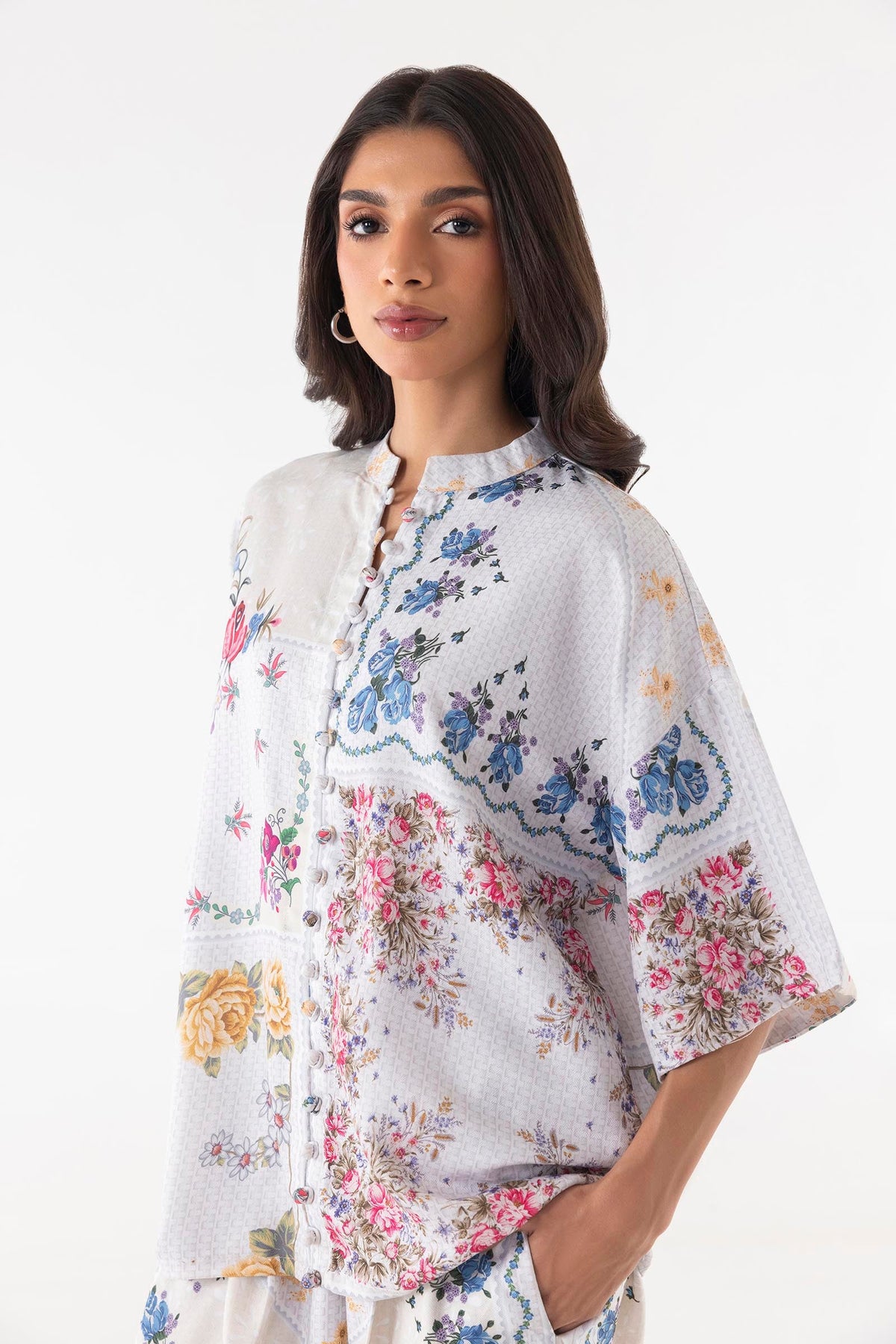 Stitched White Floral Shirt