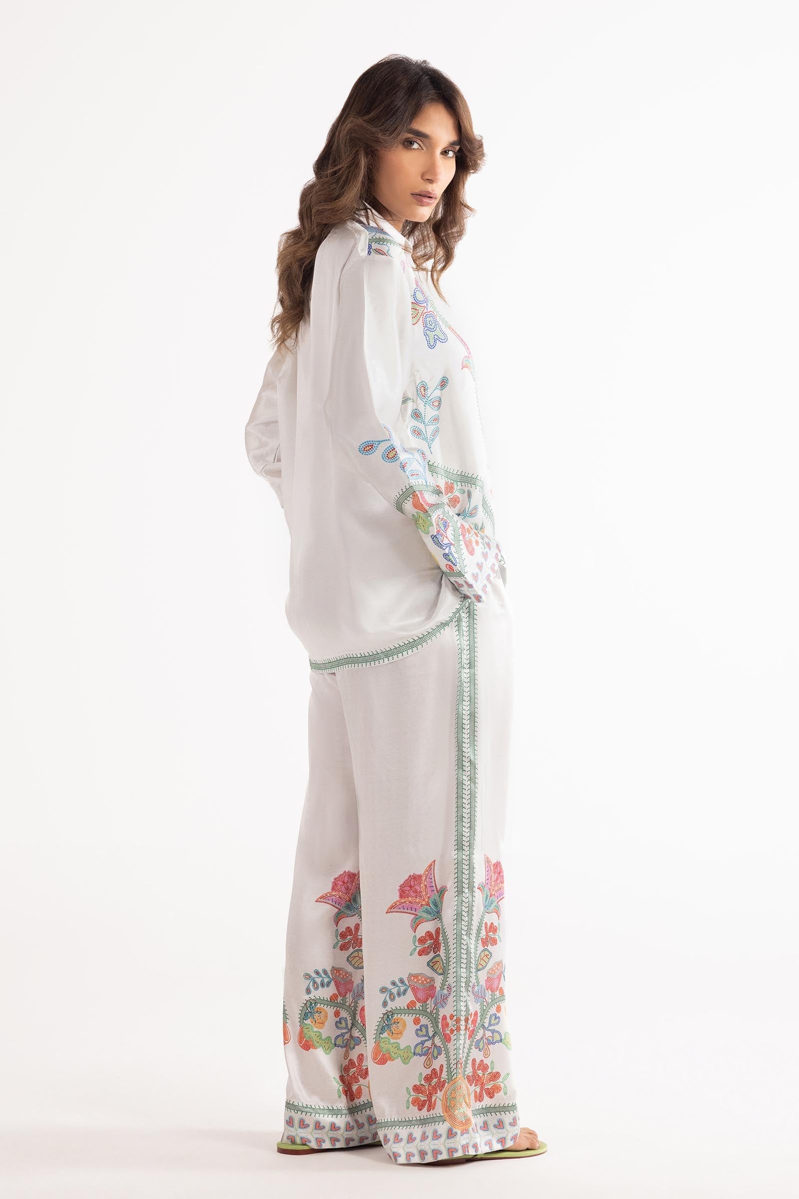 Stitched Printed Wesst Satin Shirt + Culotte