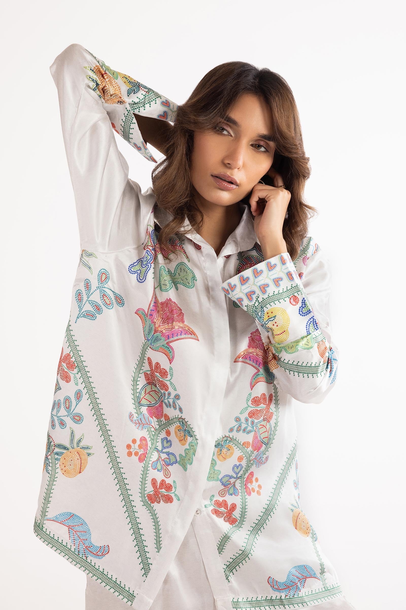 Stitched Printed Wesst Satin Shirt + Culotte