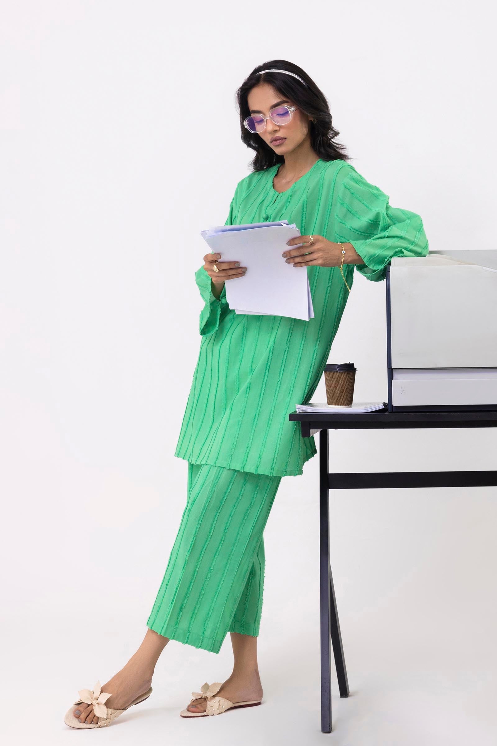 Stitched Dyed Brochia Shirt + Culotte