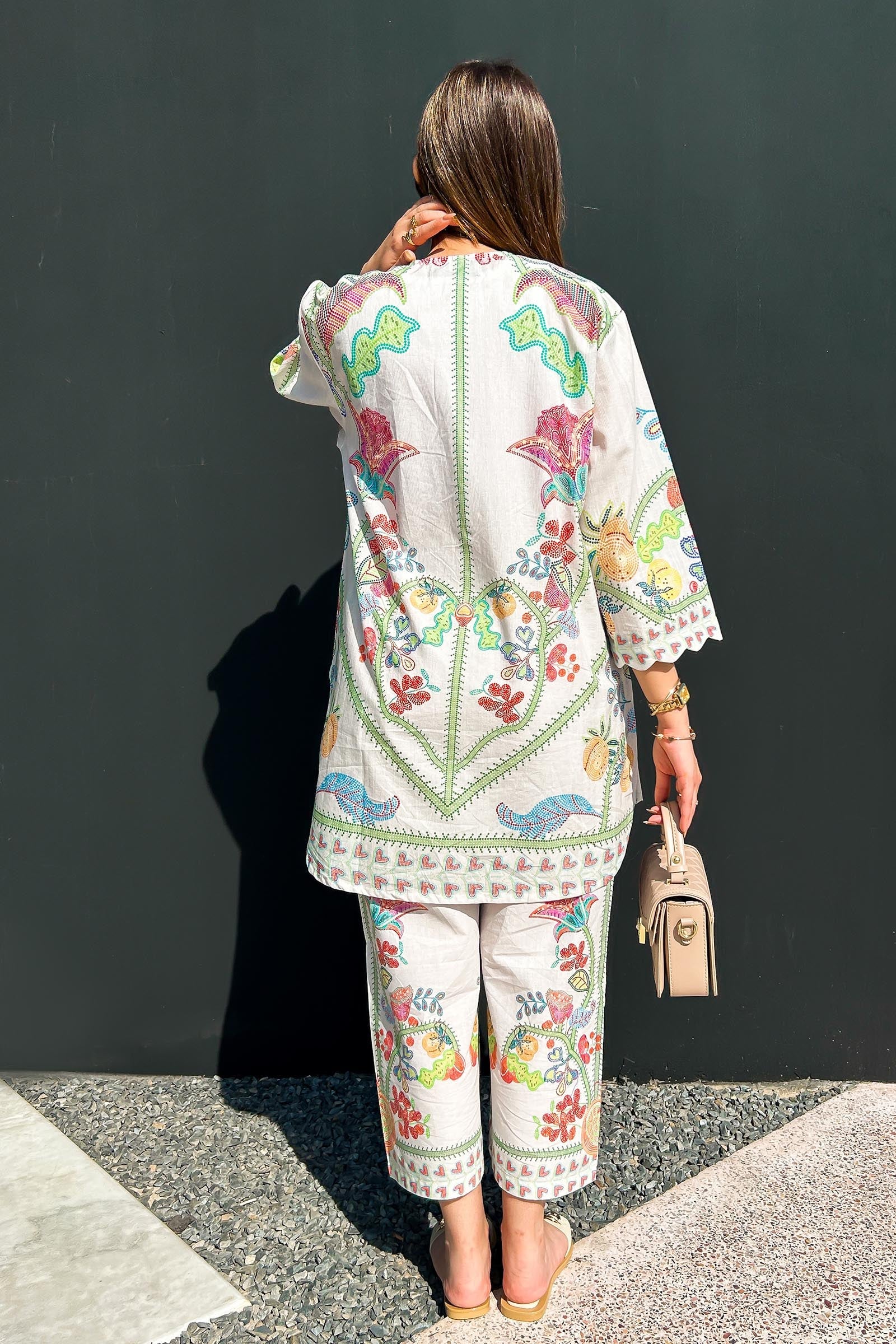 Stitched Printed Slub Shirt + Culotte