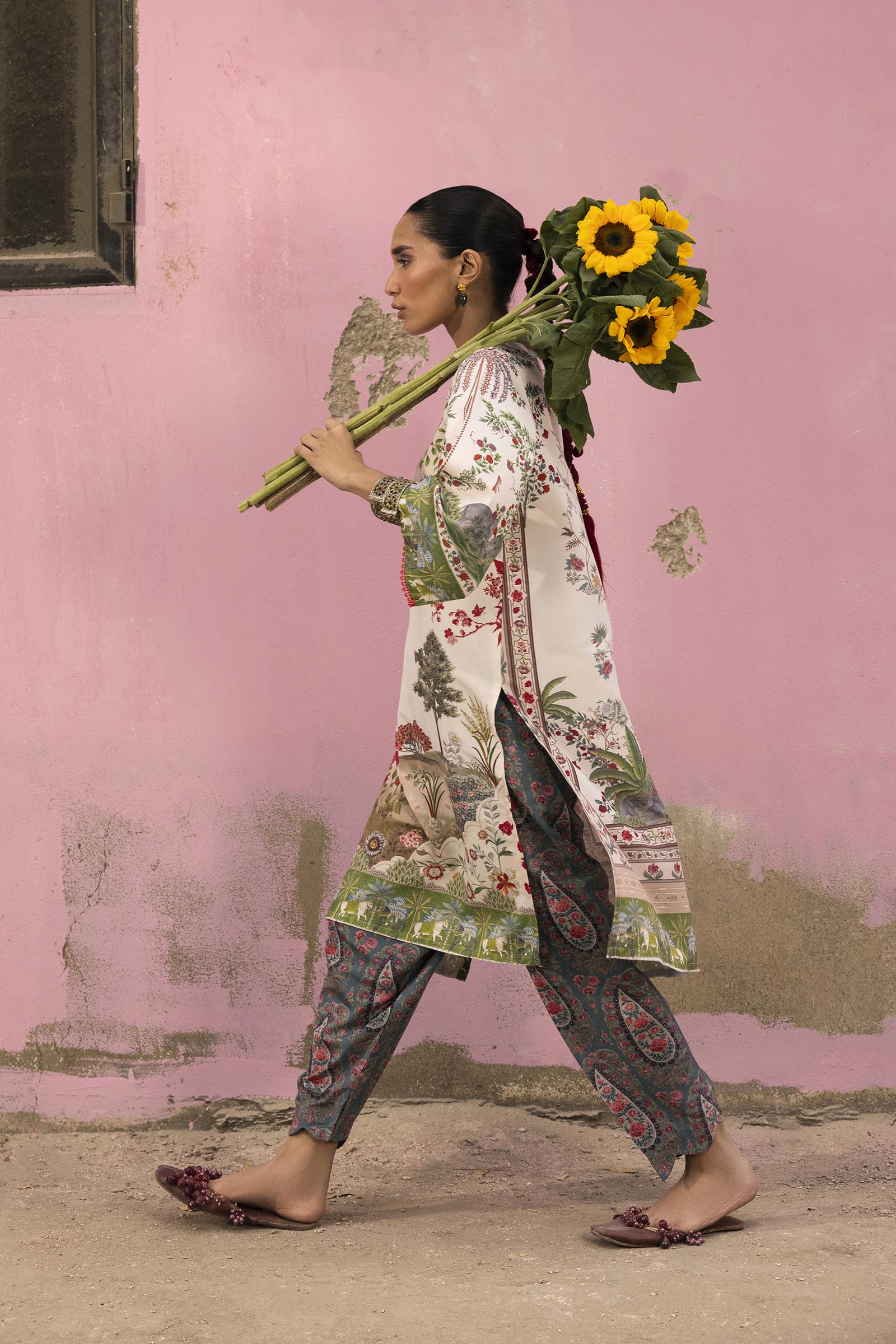 Stitched Printed Viscose Shirt + Culotte