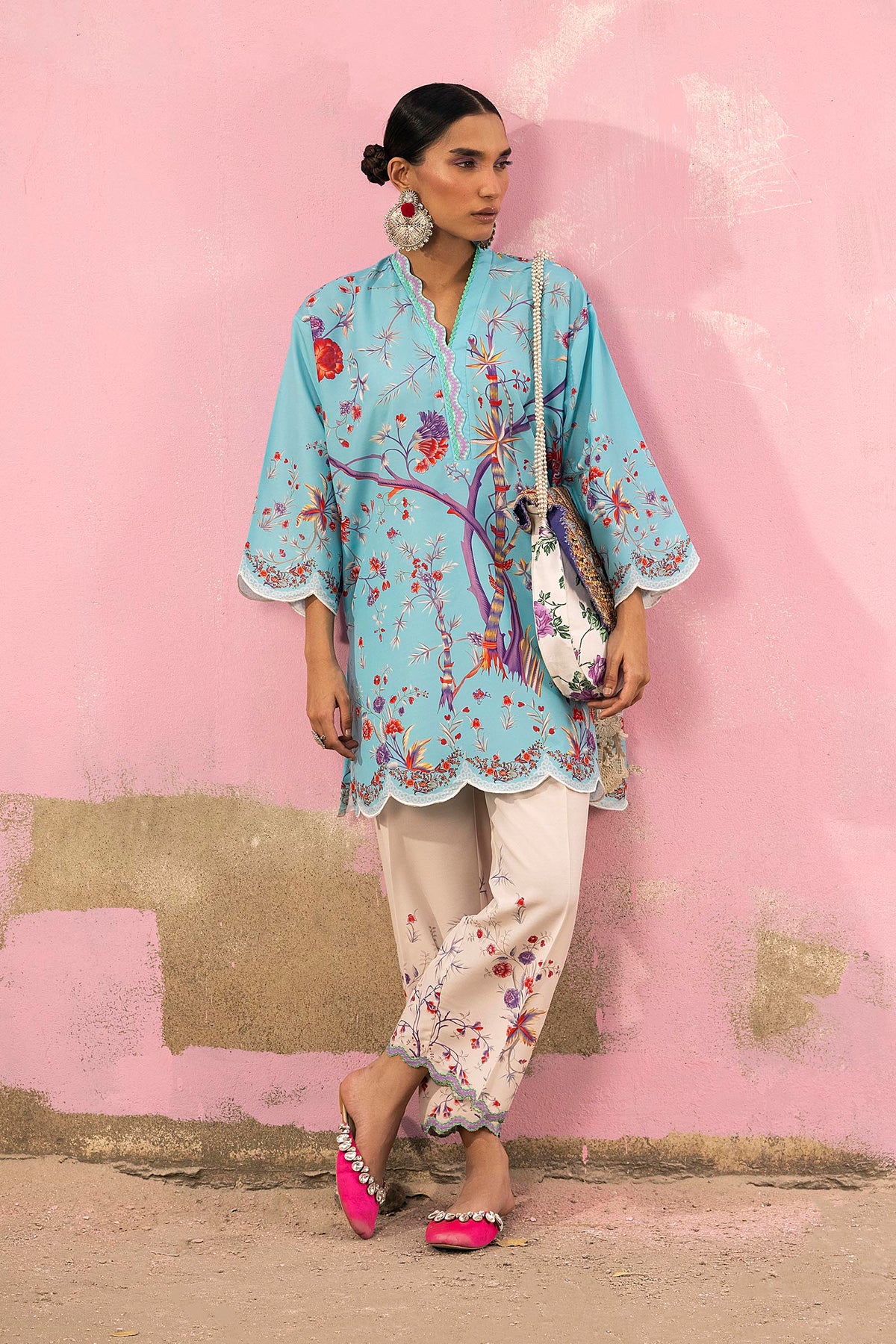 Stitched Printed Viscose Shirt + Bottom