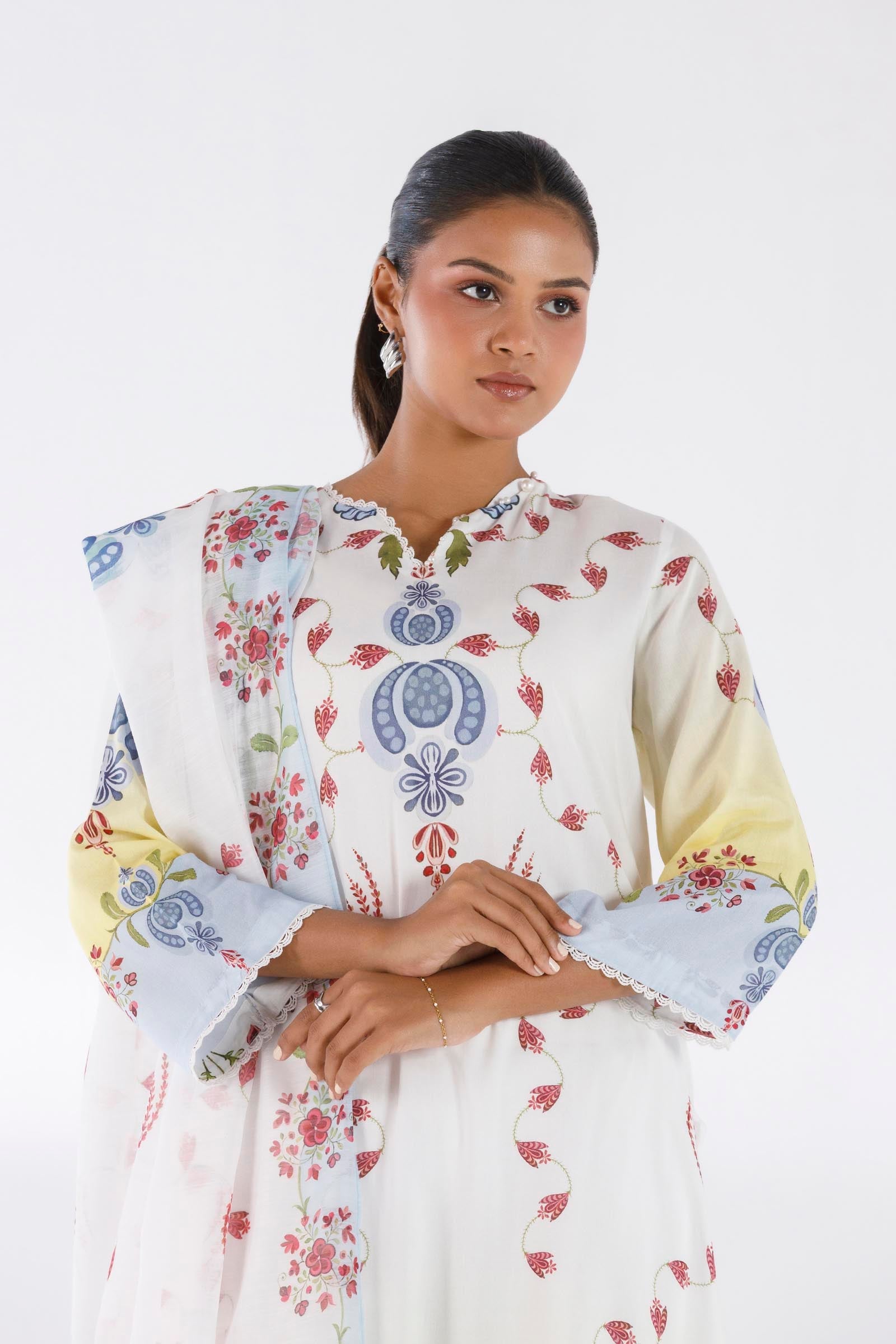 Stitched Printed Linen Shirt+ Dupatta