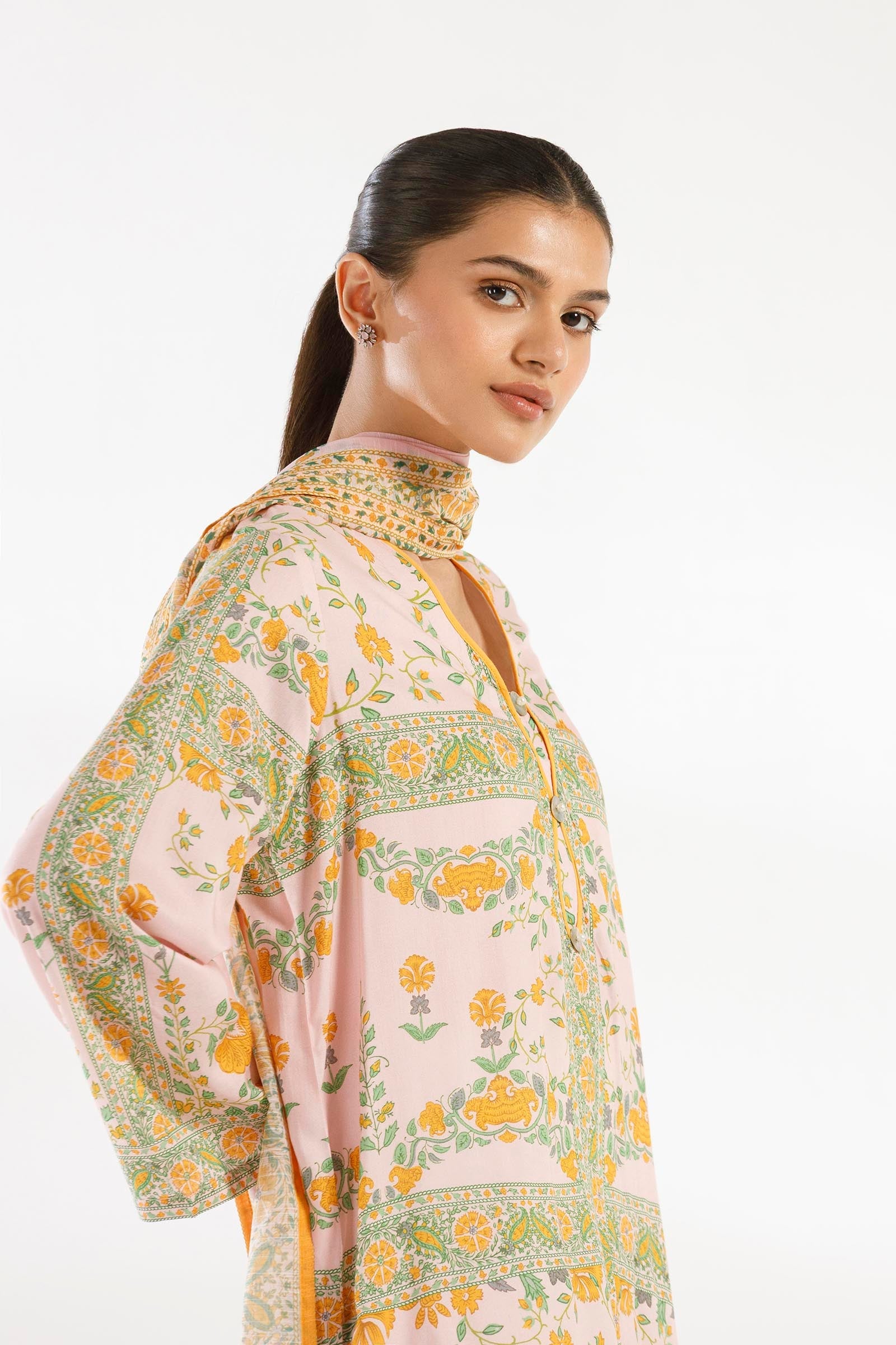 Stitched Printed Linen Shirt + Dupatta