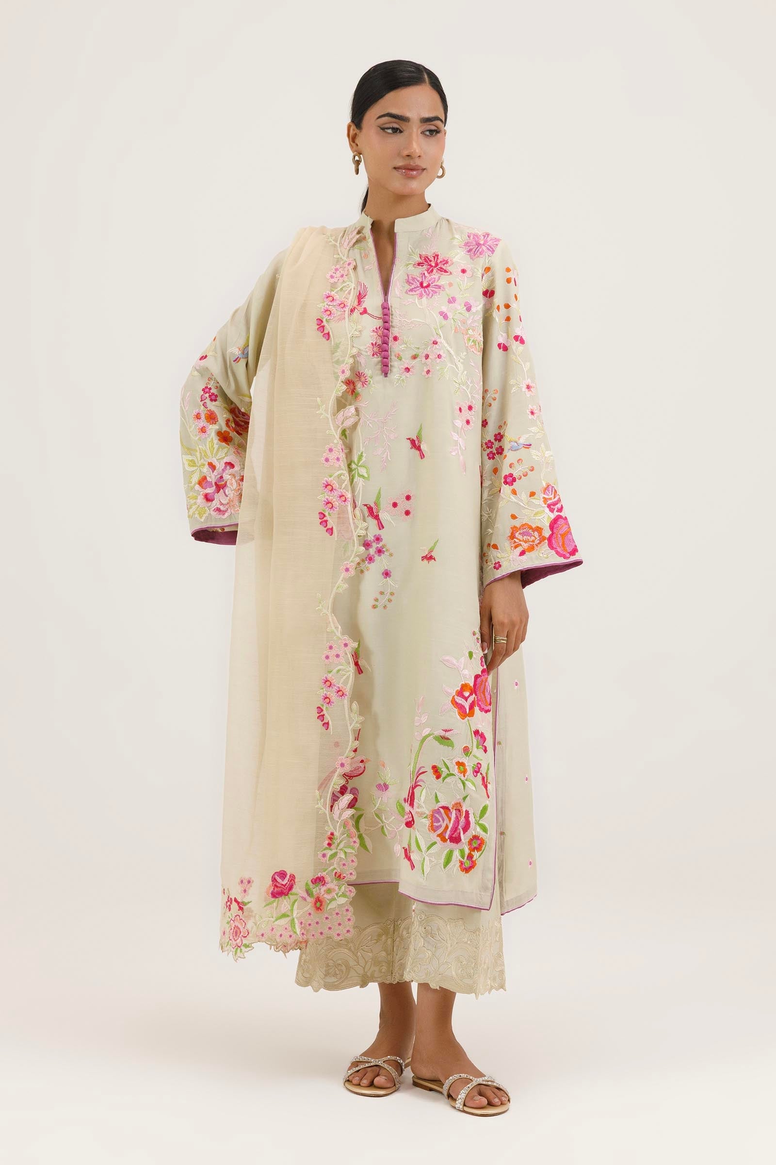 Stitched Embroidered Slub Dupatta