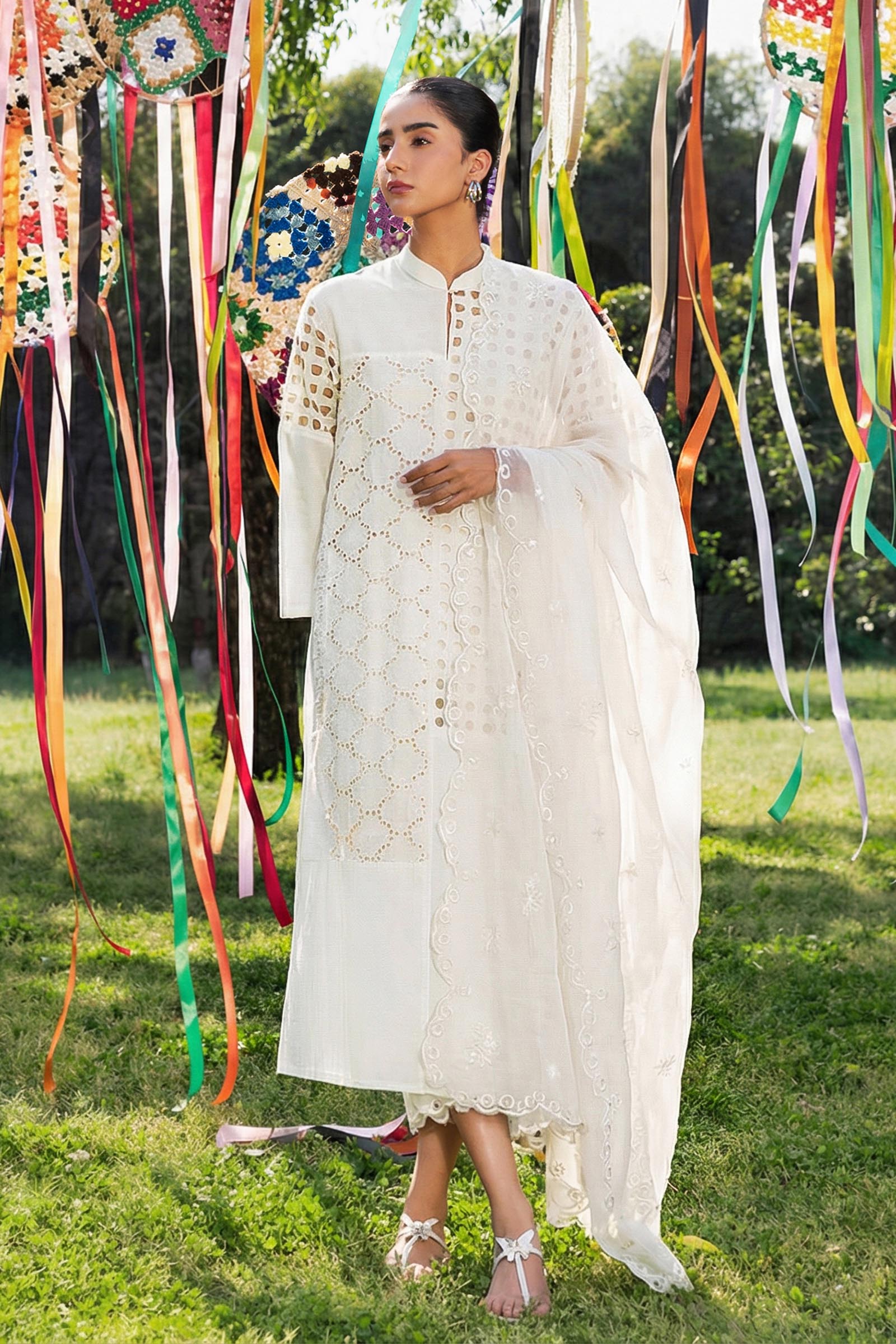 Stitched Embroidered Slub Dupatta