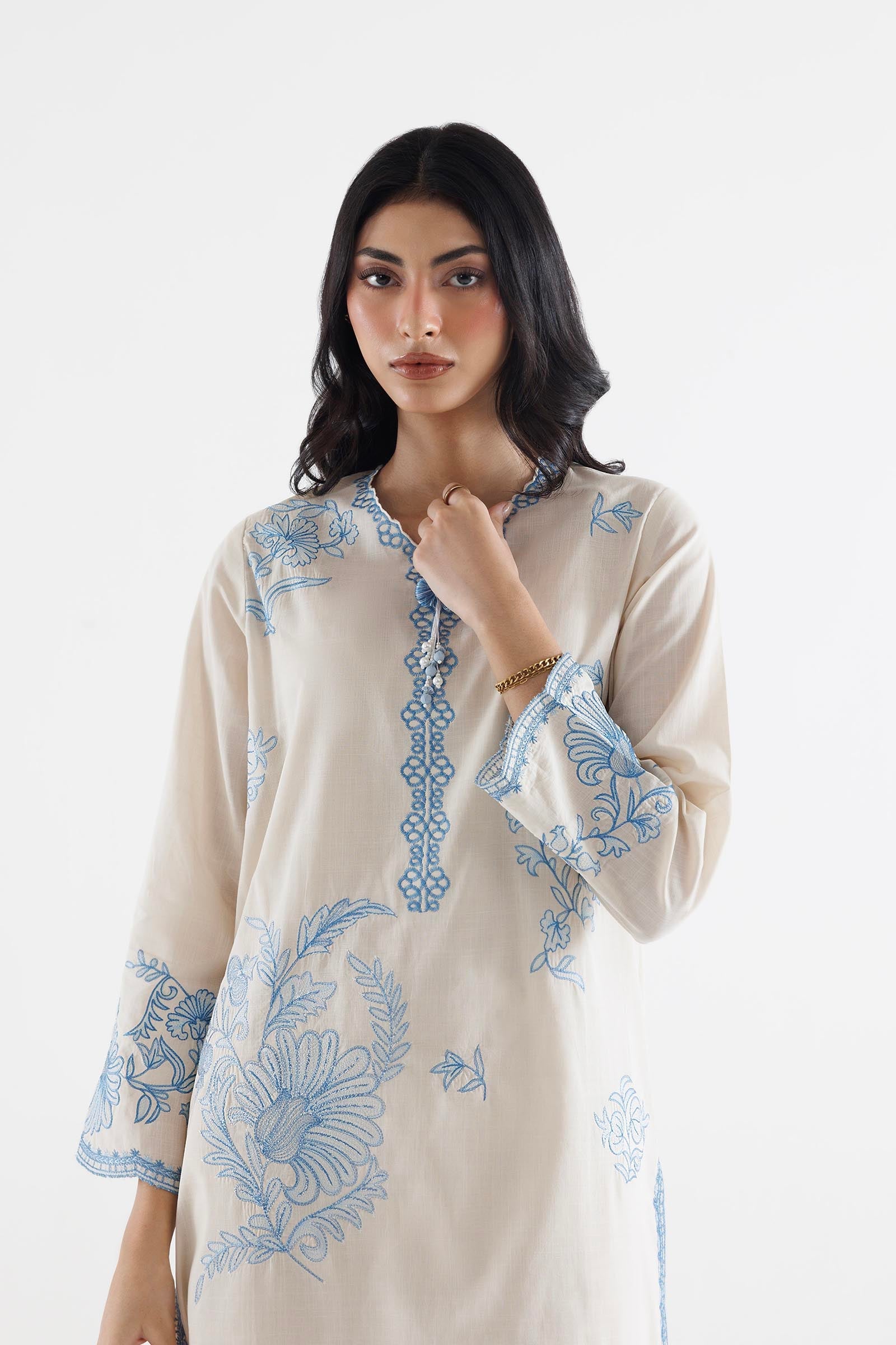 Stitched Embroidered Slub Lawn Shirt+ Culotte